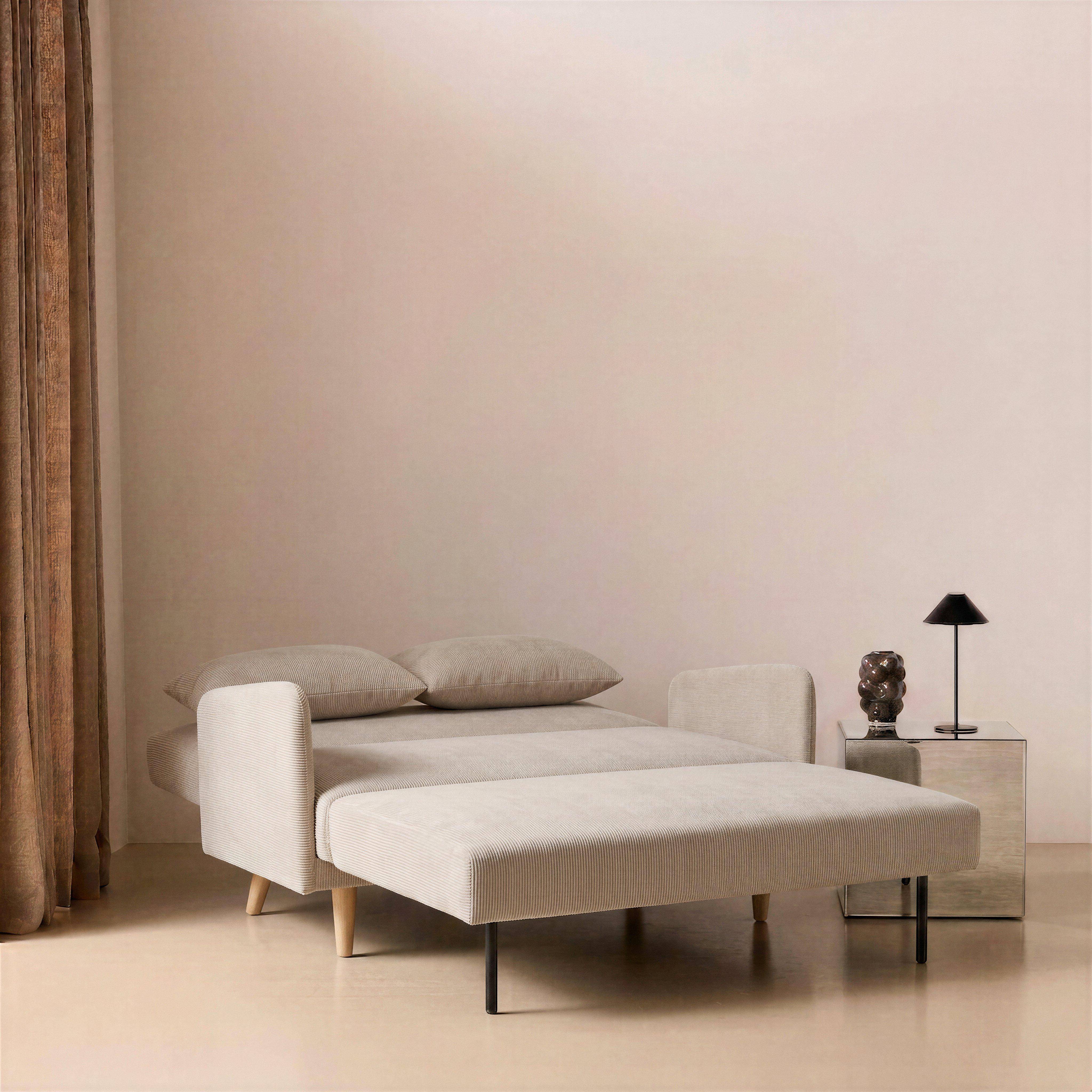 Sofá-cama em veludo canelado fino, 2 lugares Bege - 130x77x83 cm,sweeek,Photo2
