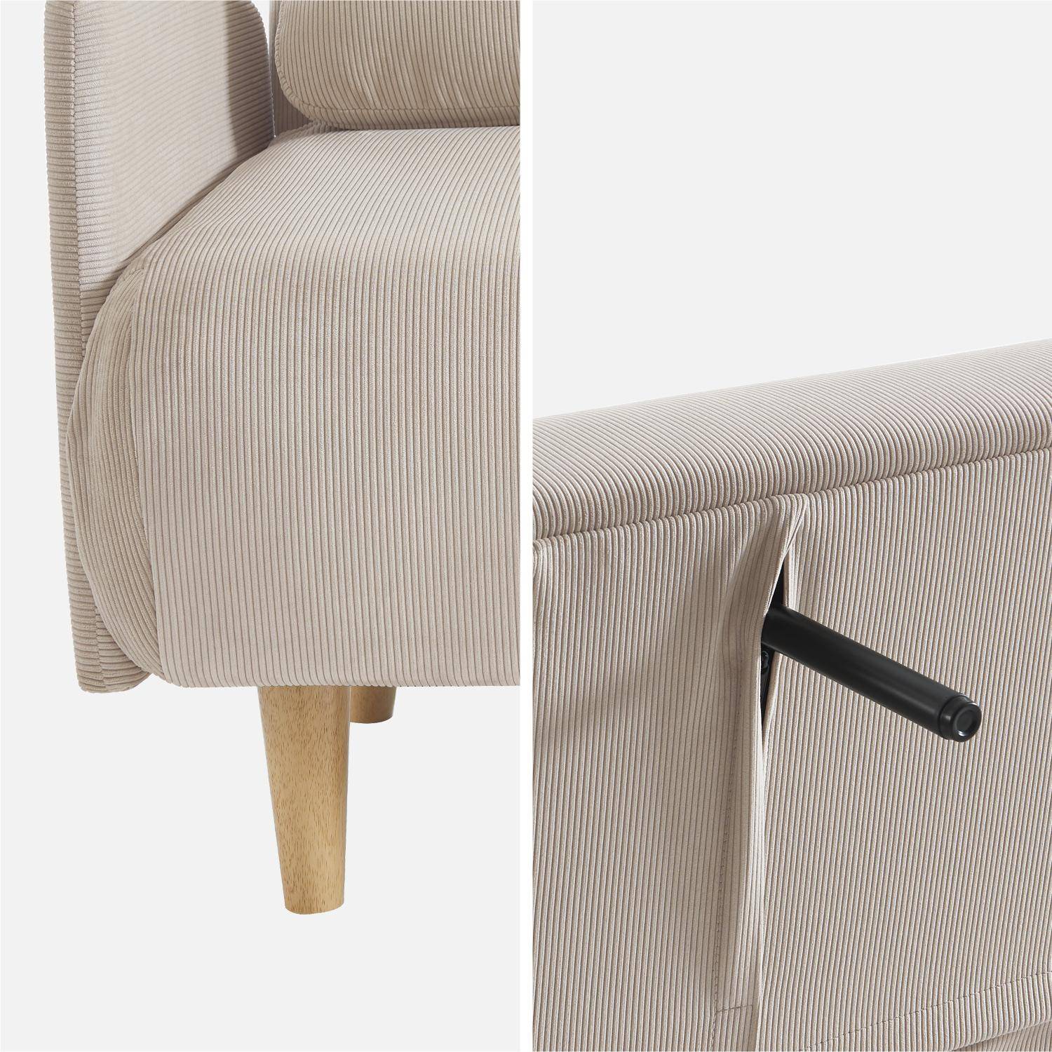 Skandinavisches 2-Sitzer-Sofa mit beigem Cordbezug, Schlaffunktion und verstellbarer Rückenlehne - Panam Photo7