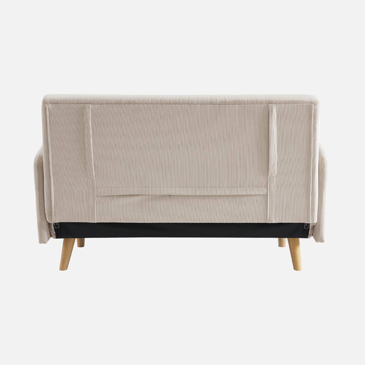 Skandinavisches 2-Sitzer-Sofa mit beigem Cordbezug, Schlaffunktion und verstellbarer Rückenlehne - Panam Photo6