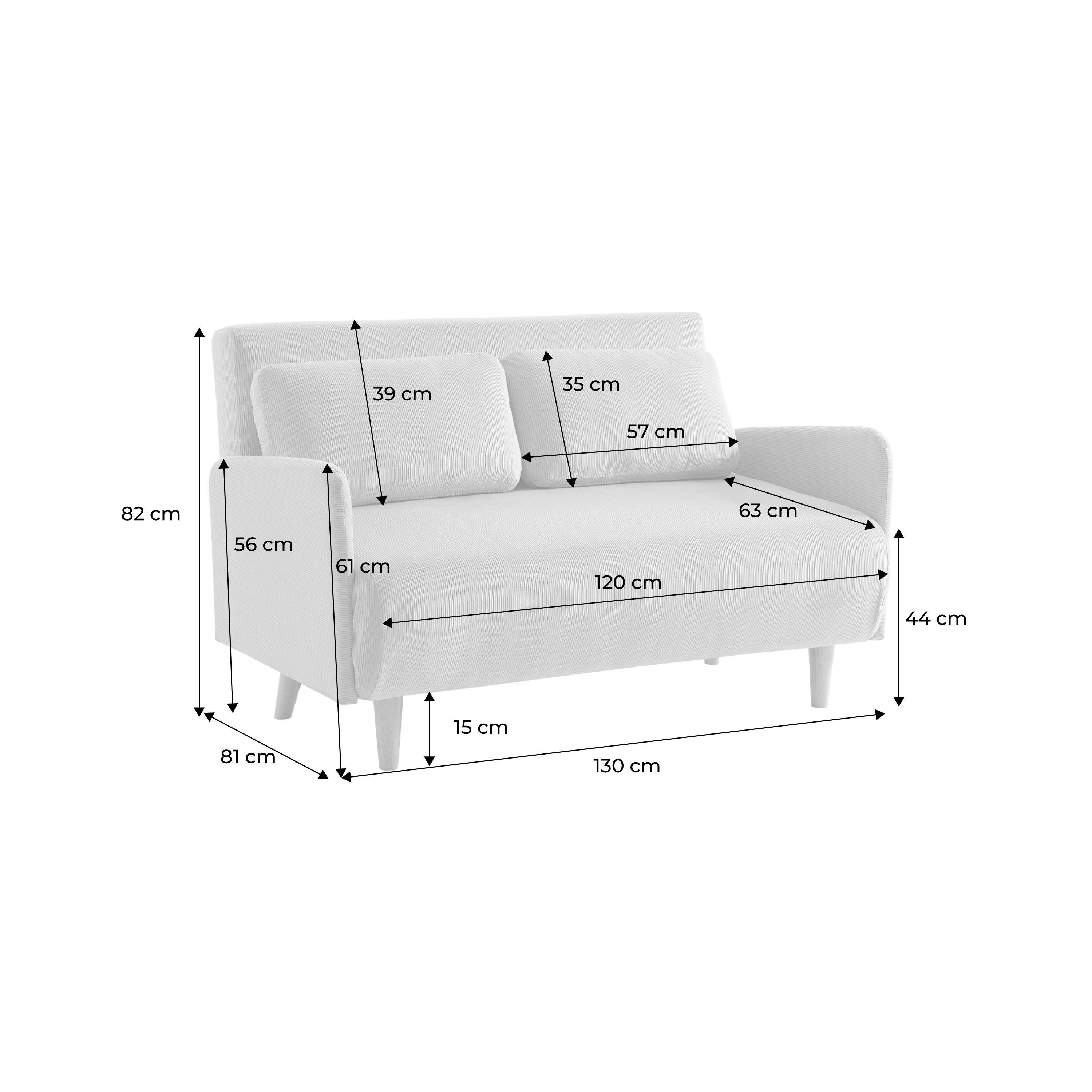 Skandinavisches 2-Sitzer-Sofa mit beigem Cordbezug, Schlaffunktion und verstellbarer Rückenlehne - Panam Photo8