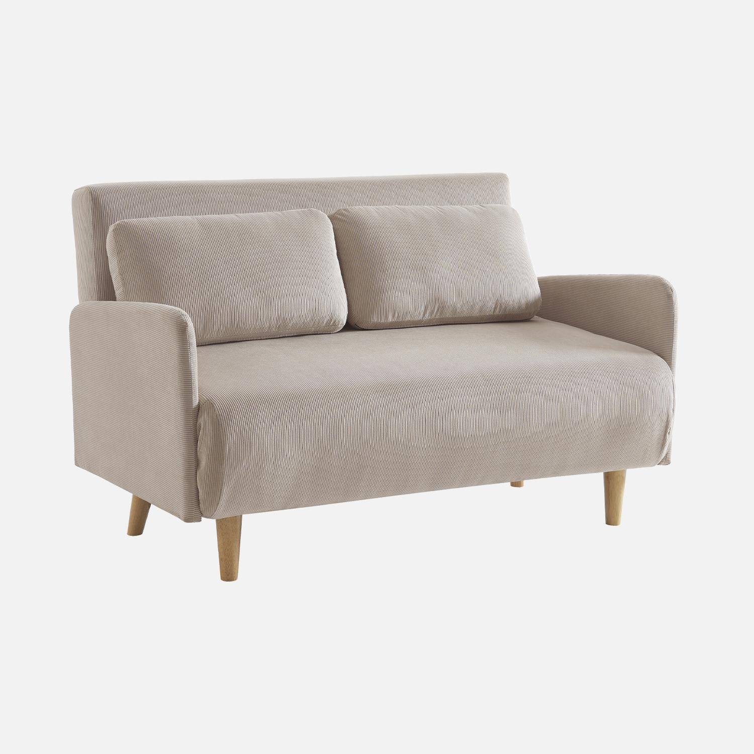 Sofá-cama em veludo canelado fino, 2 lugares Bege - 130x77x83 cm,sweeek,Photo4