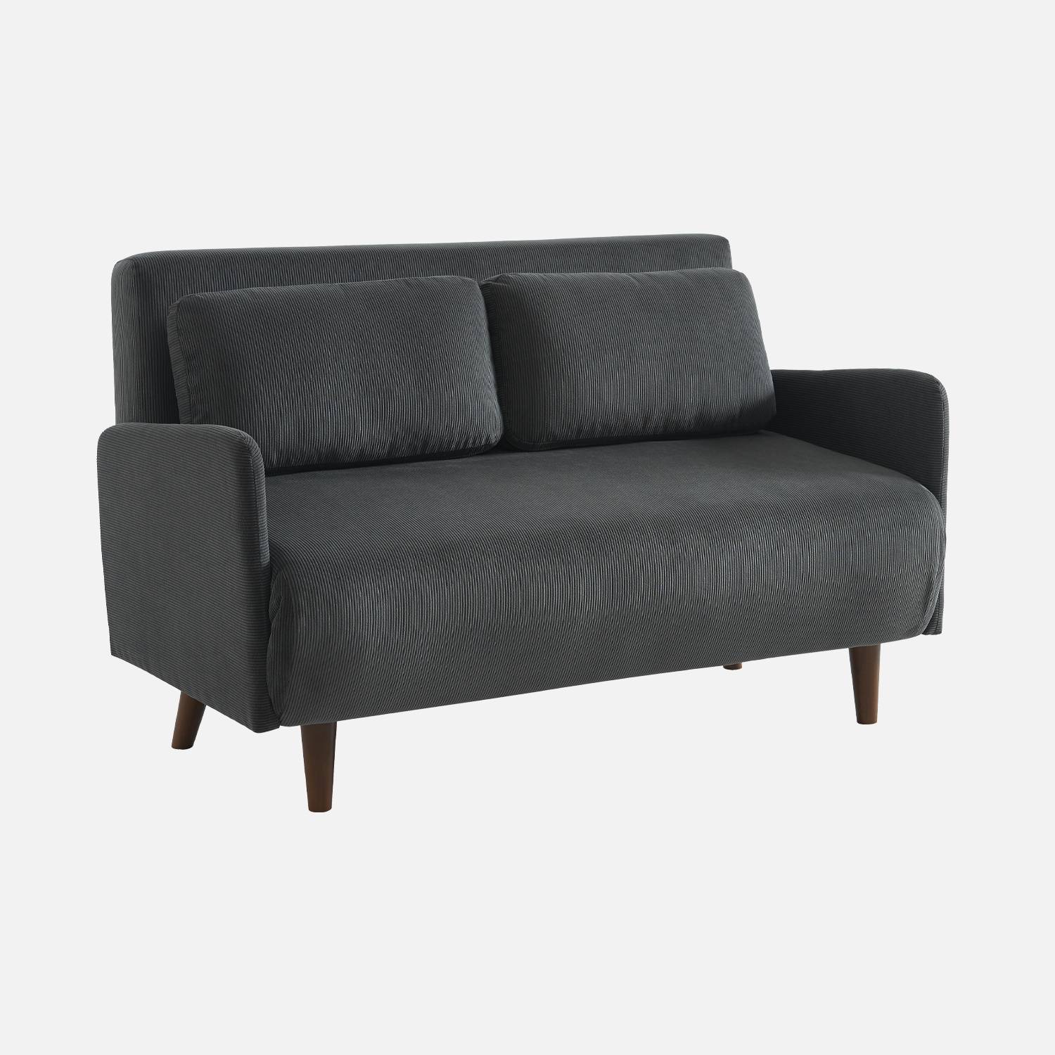 2-Sitzer-Sofa mit Schlaffunktion und dunkelgrauem Cordbezug l sweeek