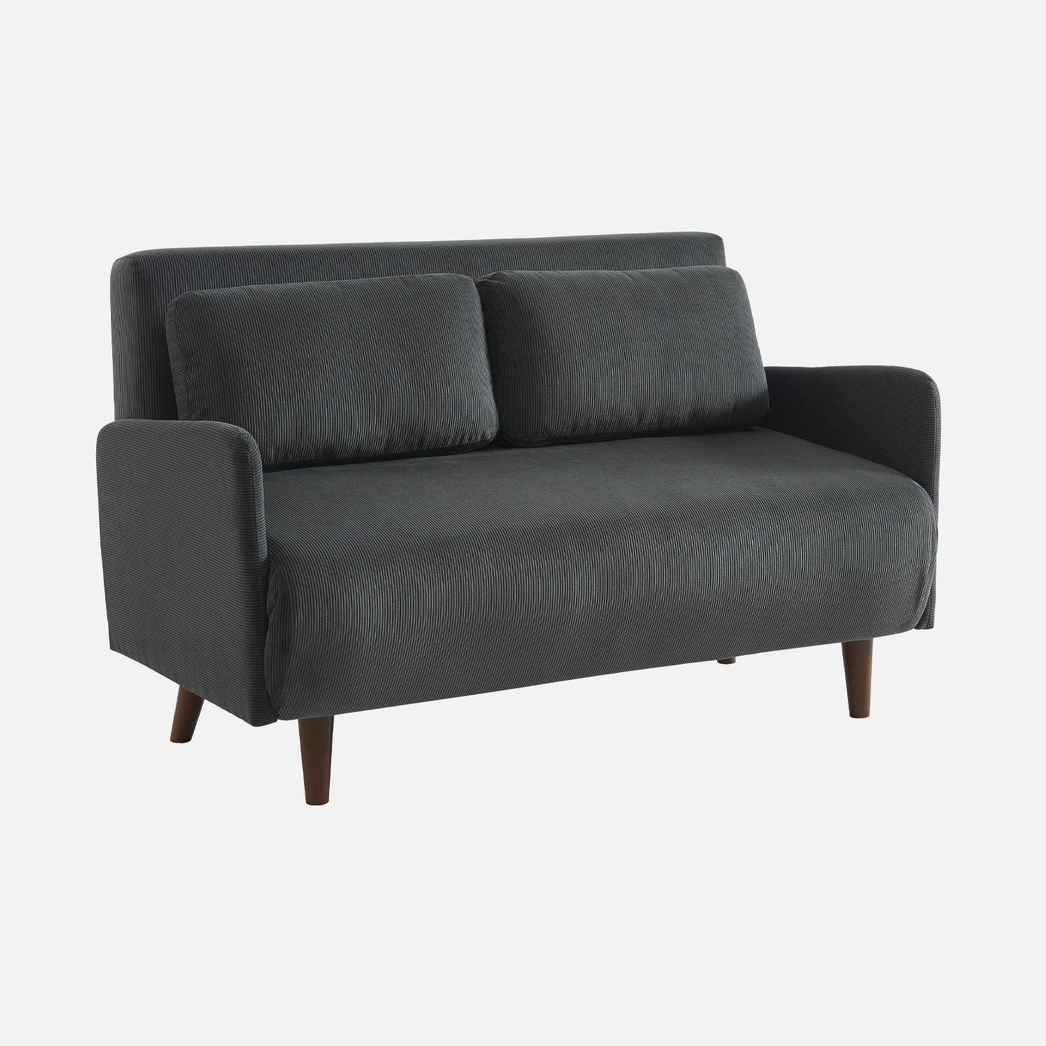 Skandinavisches 2-Sitzer-Sofa mit dunkelgrauem Cordbezug, Schlaffunktion und verstellbarer Rückenlehne - Panam Photo1