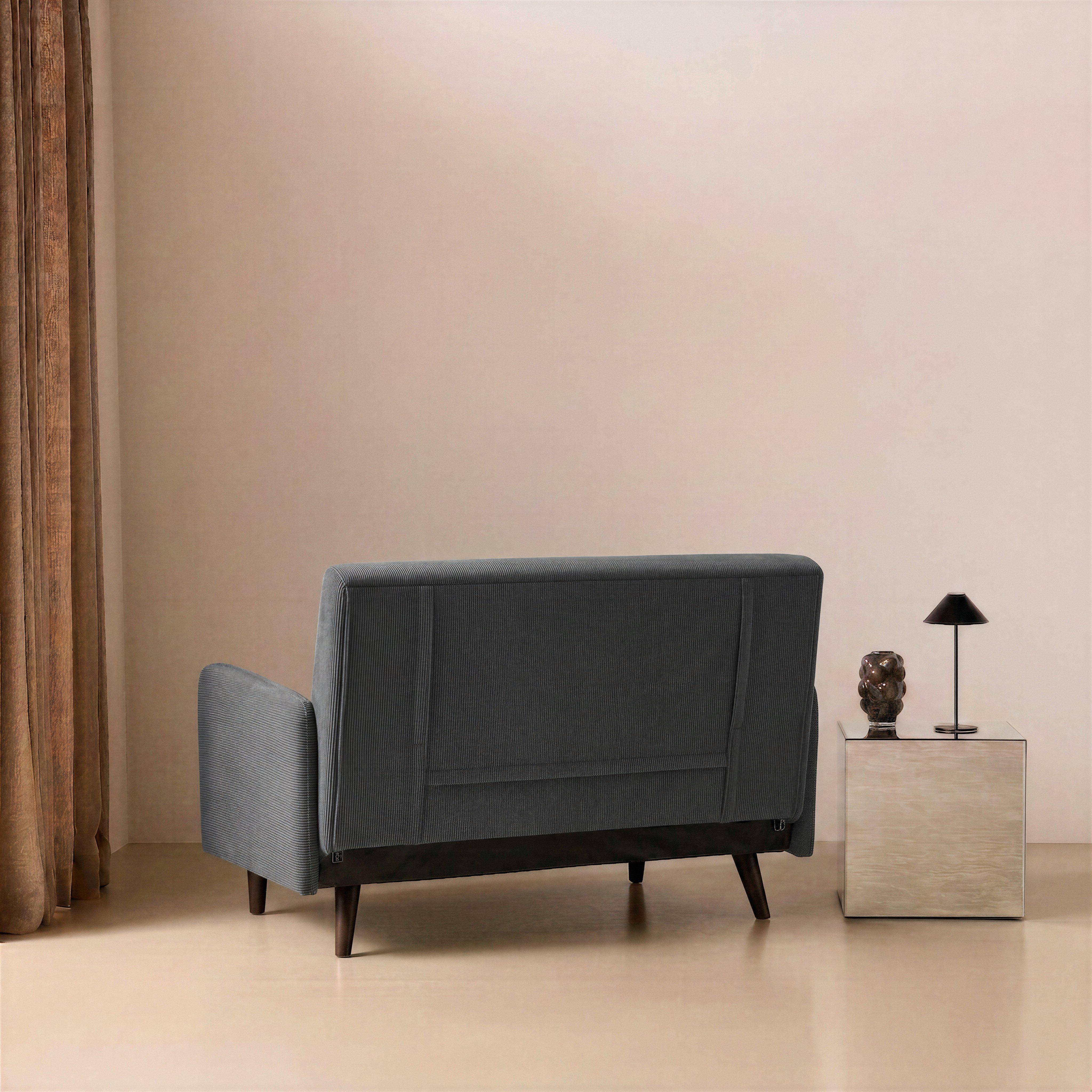 Sofá-cama em veludo canelado fino, 2 lugares Cinza escuro - 130x77x83 cm Photo3