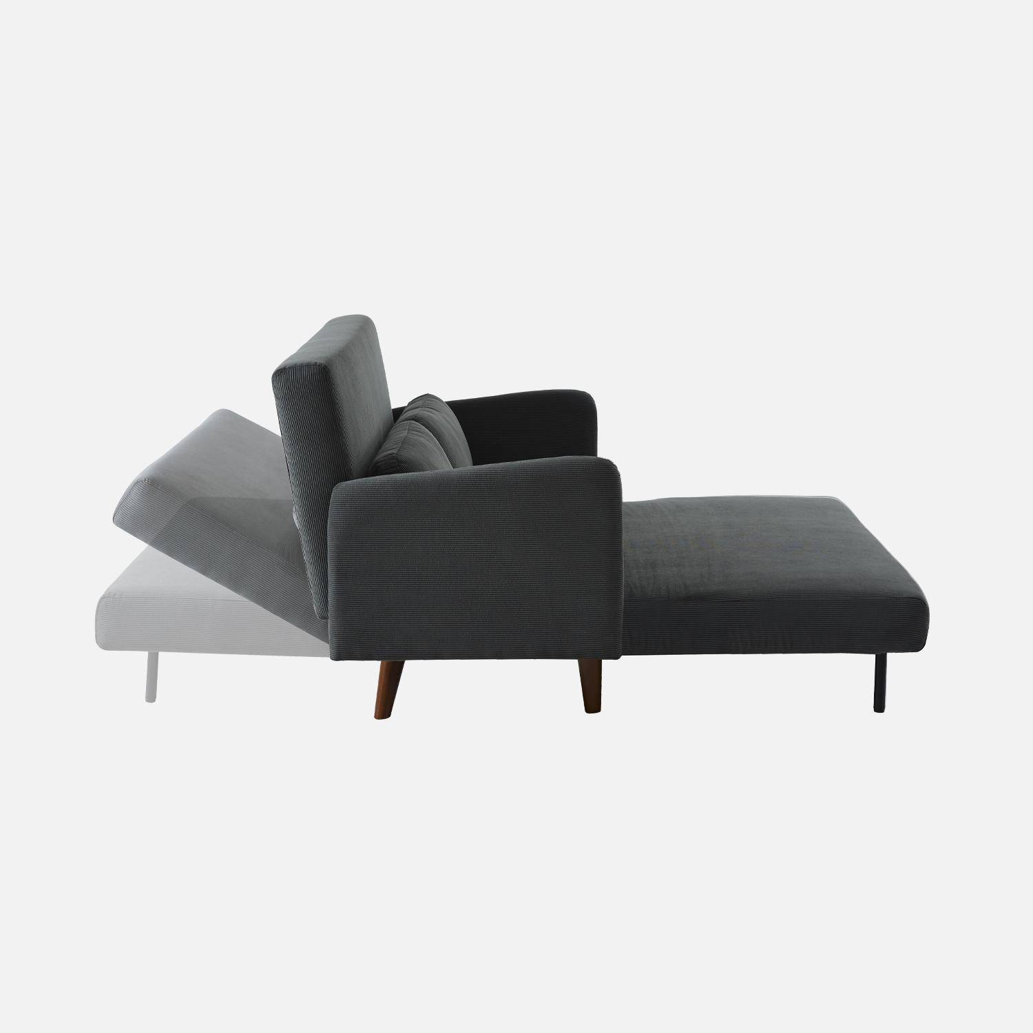 Skandinavisches 2-Sitzer-Sofa mit dunkelgrauem Cordbezug, Schlaffunktion und verstellbarer Rückenlehne - Panam Photo3