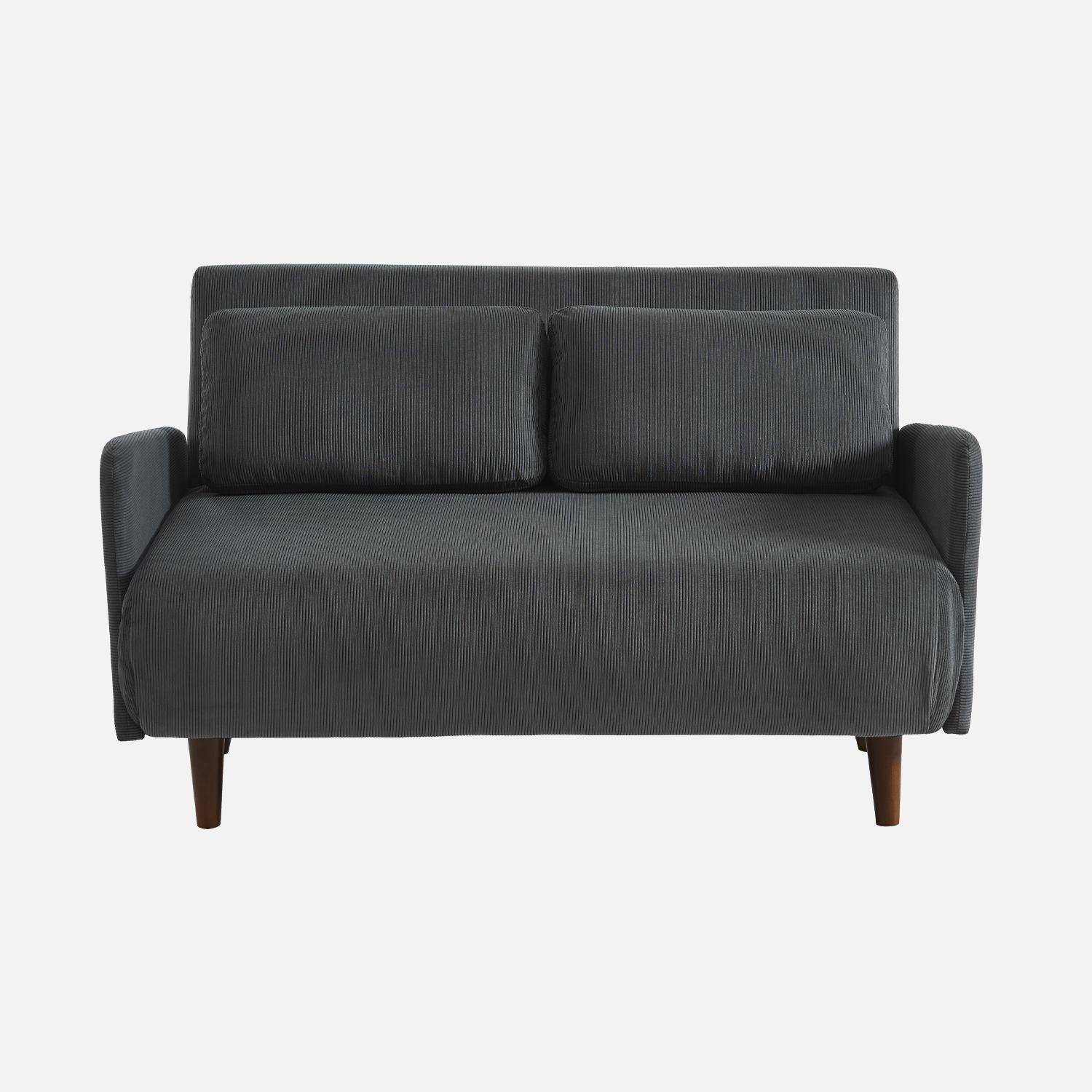 Skandinavisches 2-Sitzer-Sofa mit dunkelgrauem Cordbezug, Schlaffunktion und verstellbarer Rückenlehne - Panam Photo2
