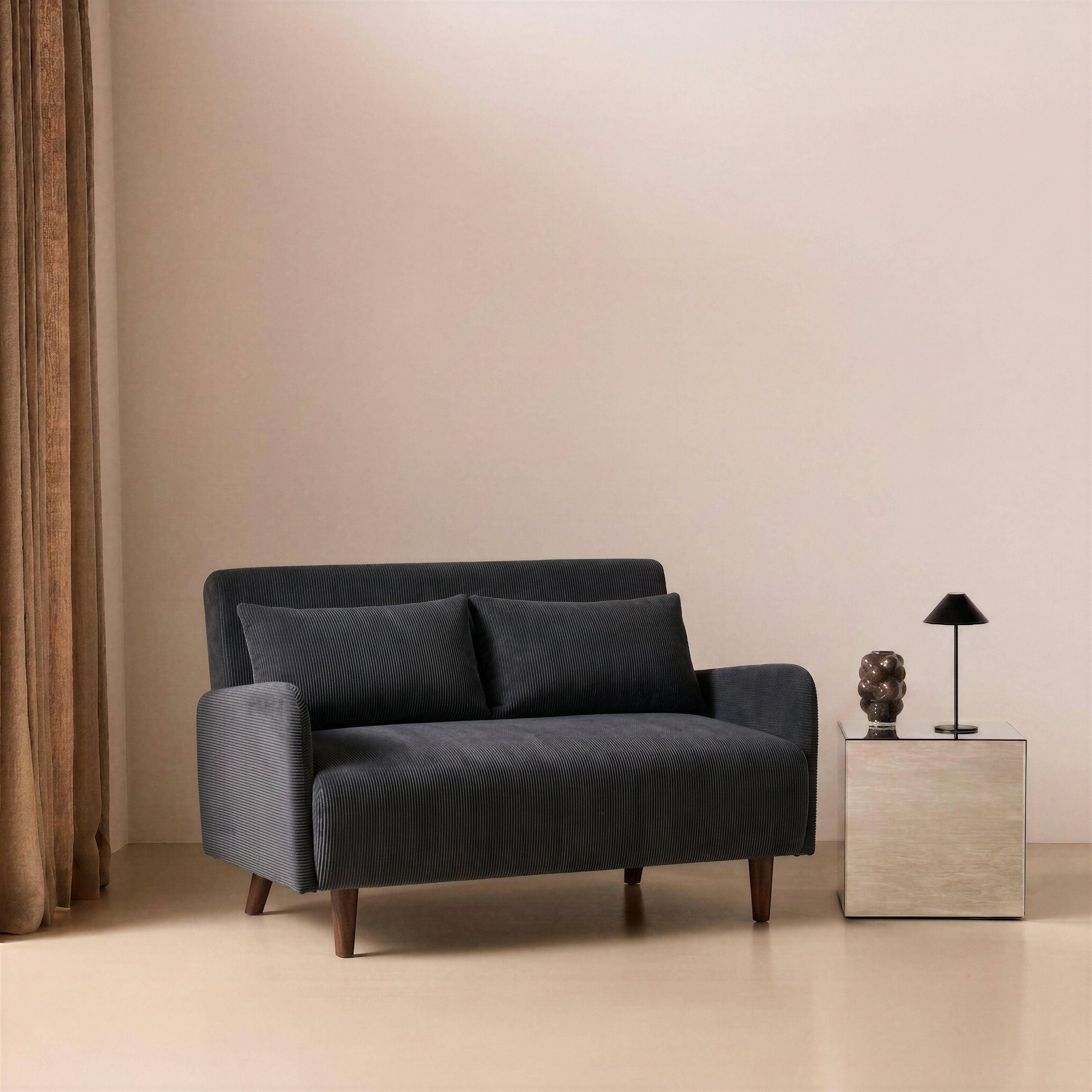 Sofá-cama em veludo canelado fino, 2 lugares Cinza escuro - 130x77x83 cm Photo1