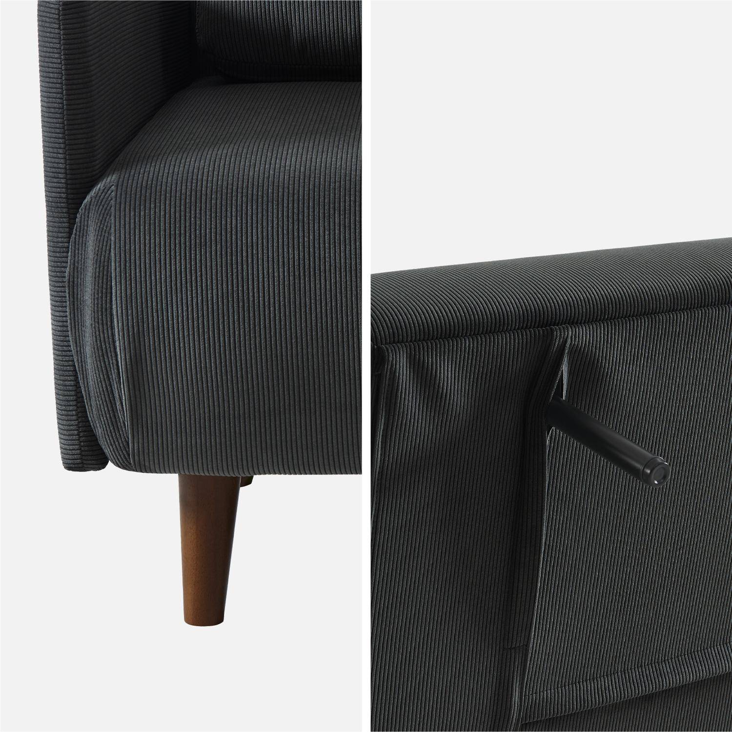 Skandinavisches 2-Sitzer-Sofa mit dunkelgrauem Cordbezug, Schlaffunktion und verstellbarer Rückenlehne - Panam,sweeek,Photo5