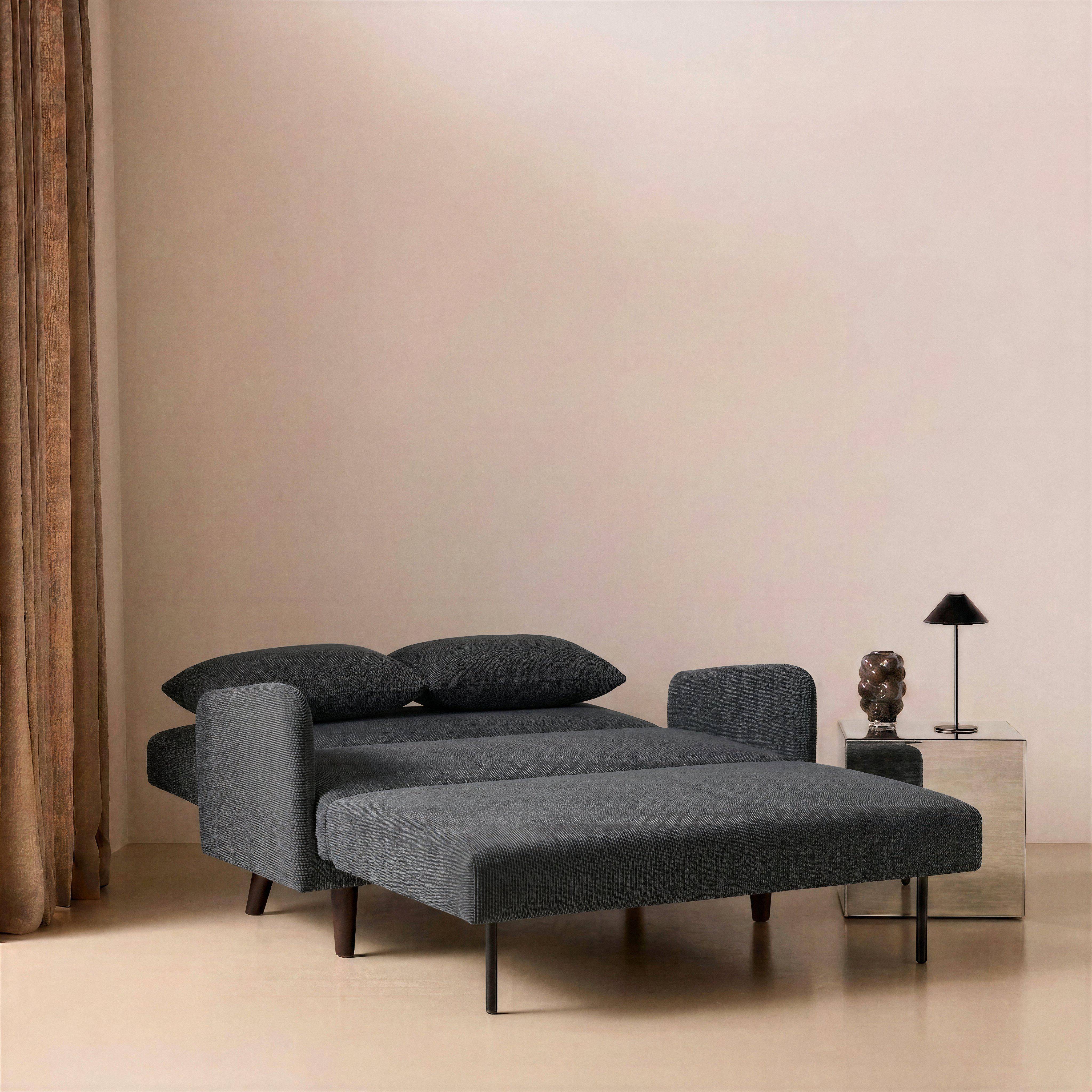 Sofá-cama em veludo canelado fino, 2 lugares Cinza escuro - 130x77x83 cm Photo2