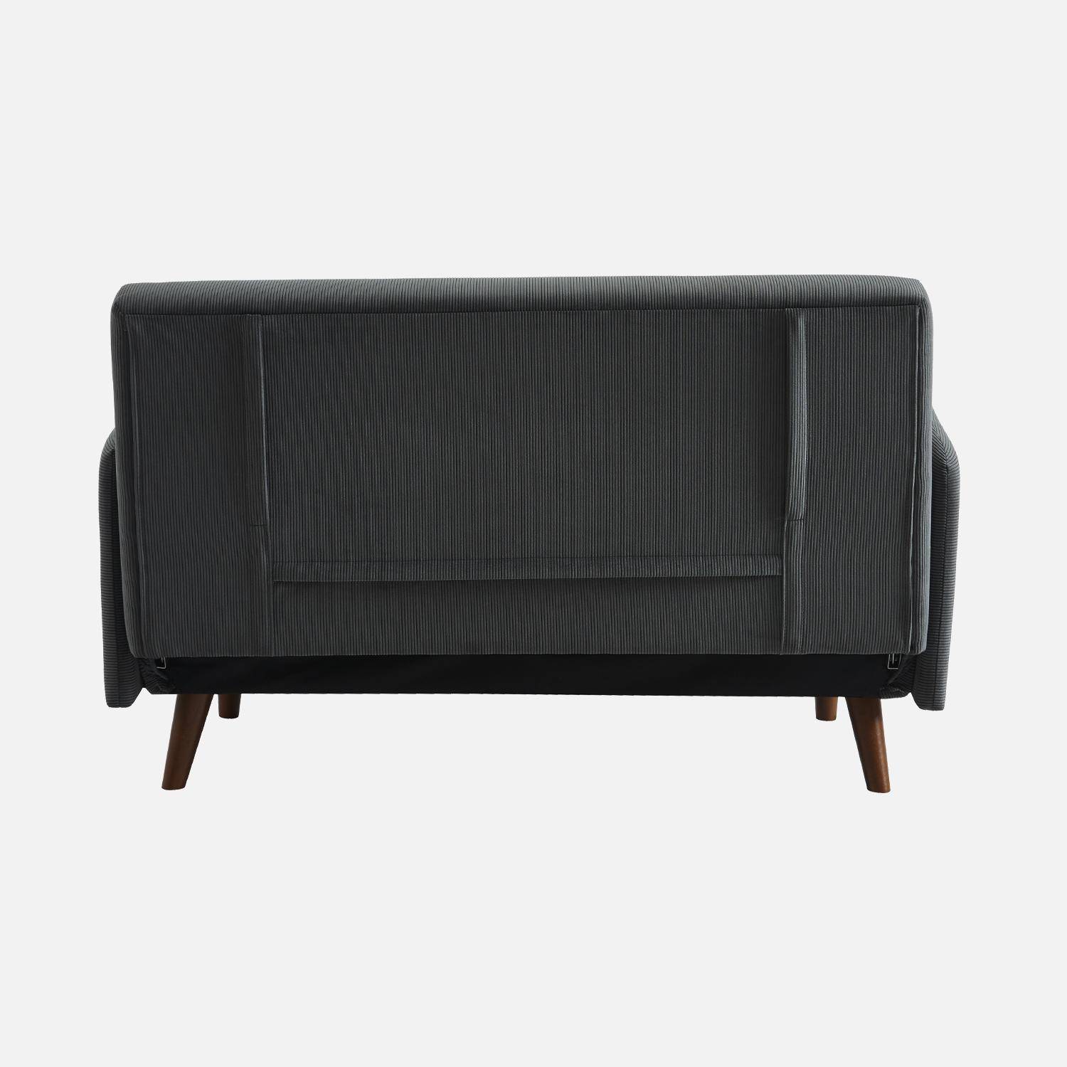 Skandinavisches 2-Sitzer-Sofa mit dunkelgrauem Cordbezug, Schlaffunktion und verstellbarer Rückenlehne - Panam Photo4