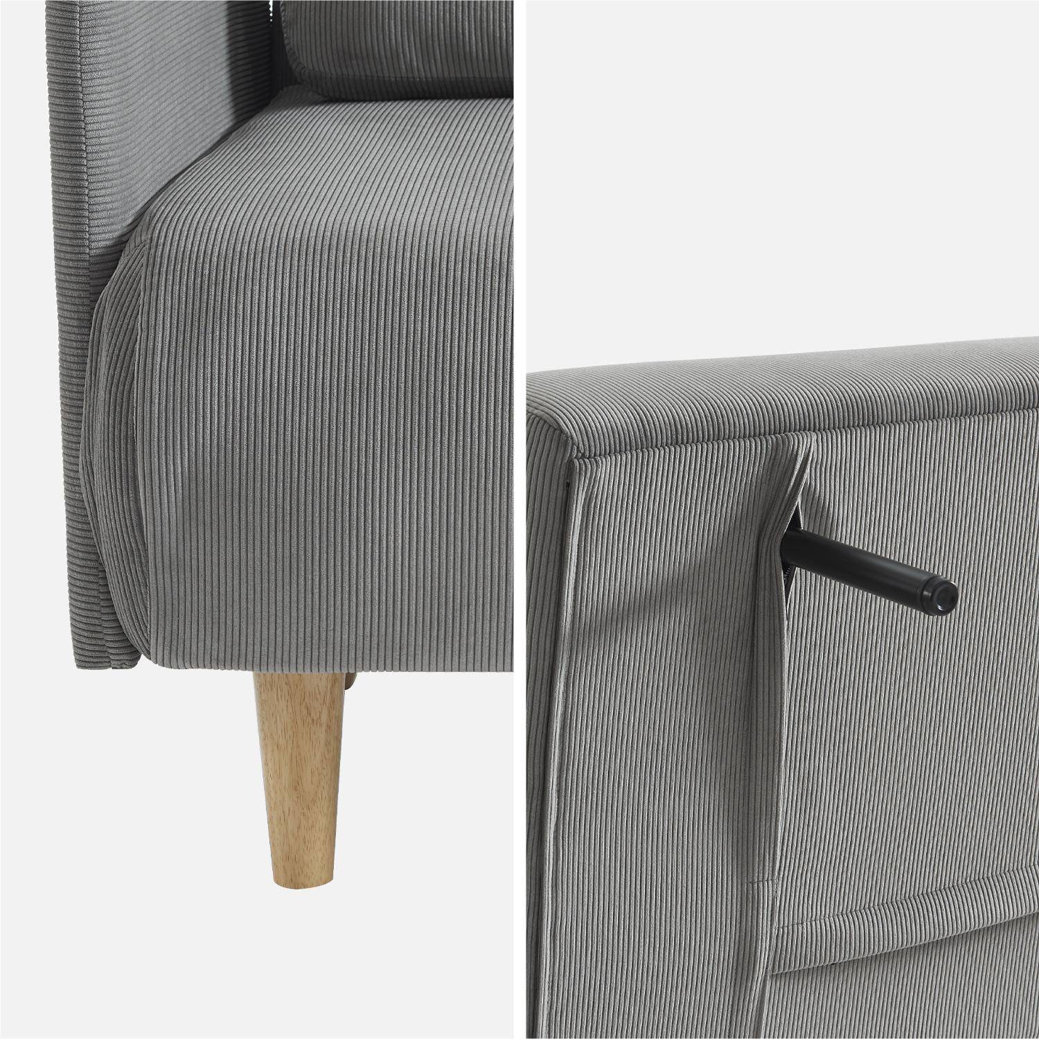 Skandinavisches 2-Sitzer-Sofa mit hellgrauem Cordbezug, Schlaffunktion und verstellbarer Rückenlehne - Panam Photo7