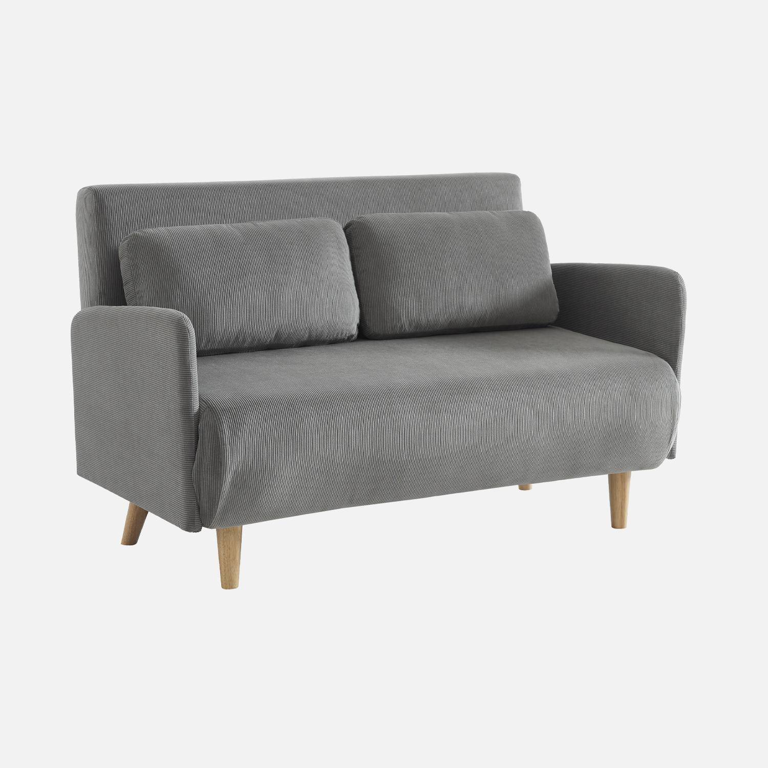 Skandinavisches 2-Sitzer-Sofa mit hellgrauem Cordbezug, Schlaffunktion und verstellbarer Rückenlehne - Panam,sweeek,Photo3