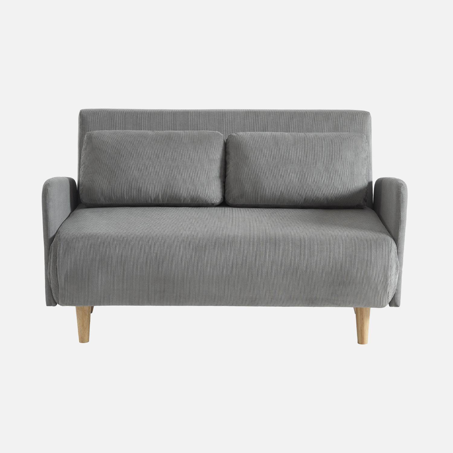 Skandinavisches 2-Sitzer-Sofa mit hellgrauem Cordbezug, Schlaffunktion und verstellbarer Rückenlehne - Panam Photo4