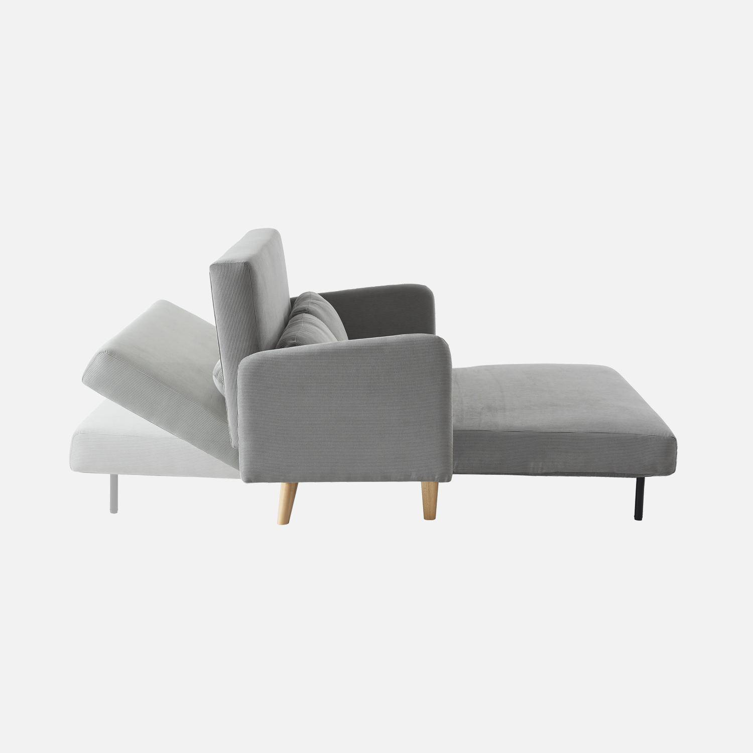 Skandinavisches 2-Sitzer-Sofa mit hellgrauem Cordbezug, Schlaffunktion und verstellbarer Rückenlehne - Panam Photo5