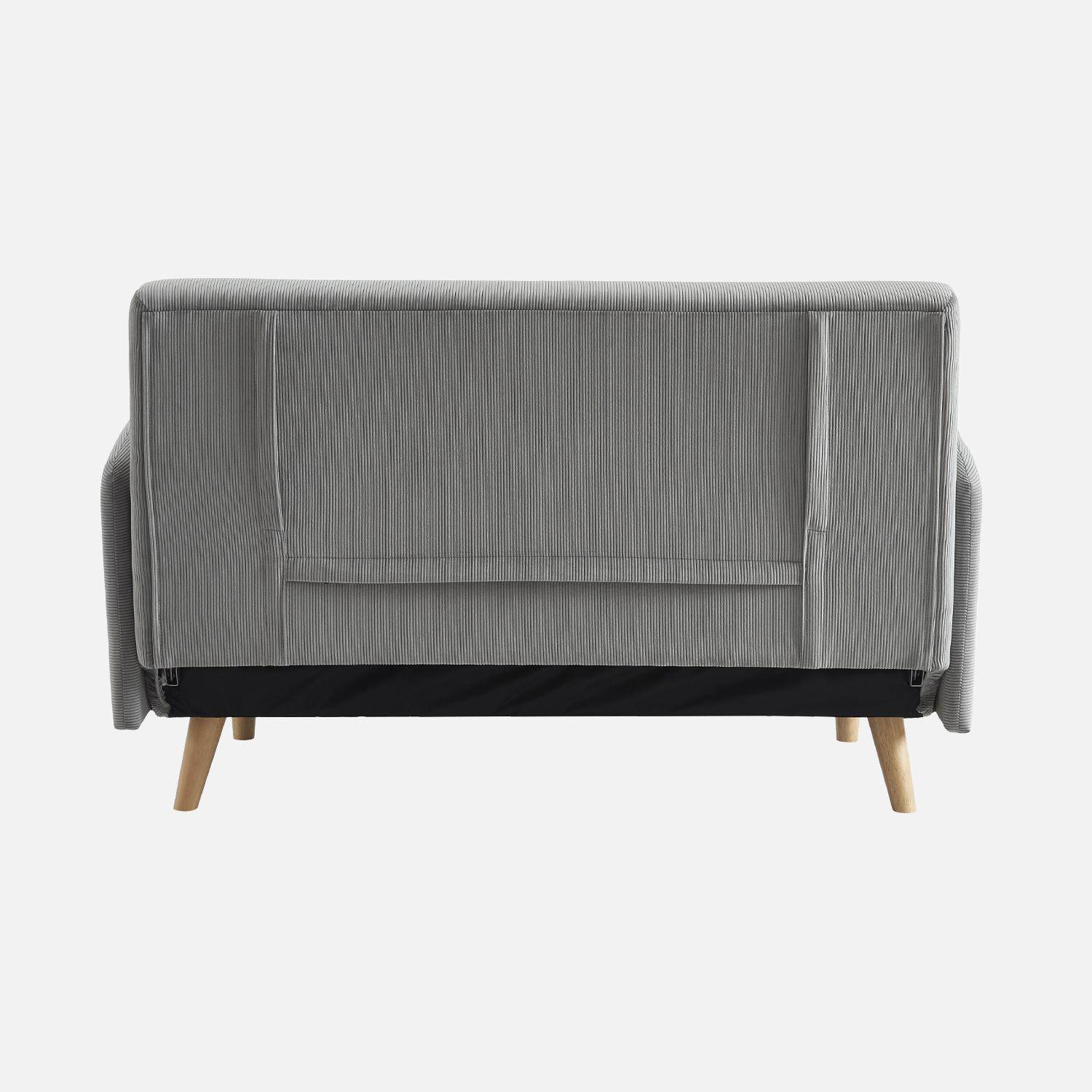 Skandinavisches 2-Sitzer-Sofa mit hellgrauem Cordbezug, Schlaffunktion und verstellbarer Rückenlehne - Panam Photo6