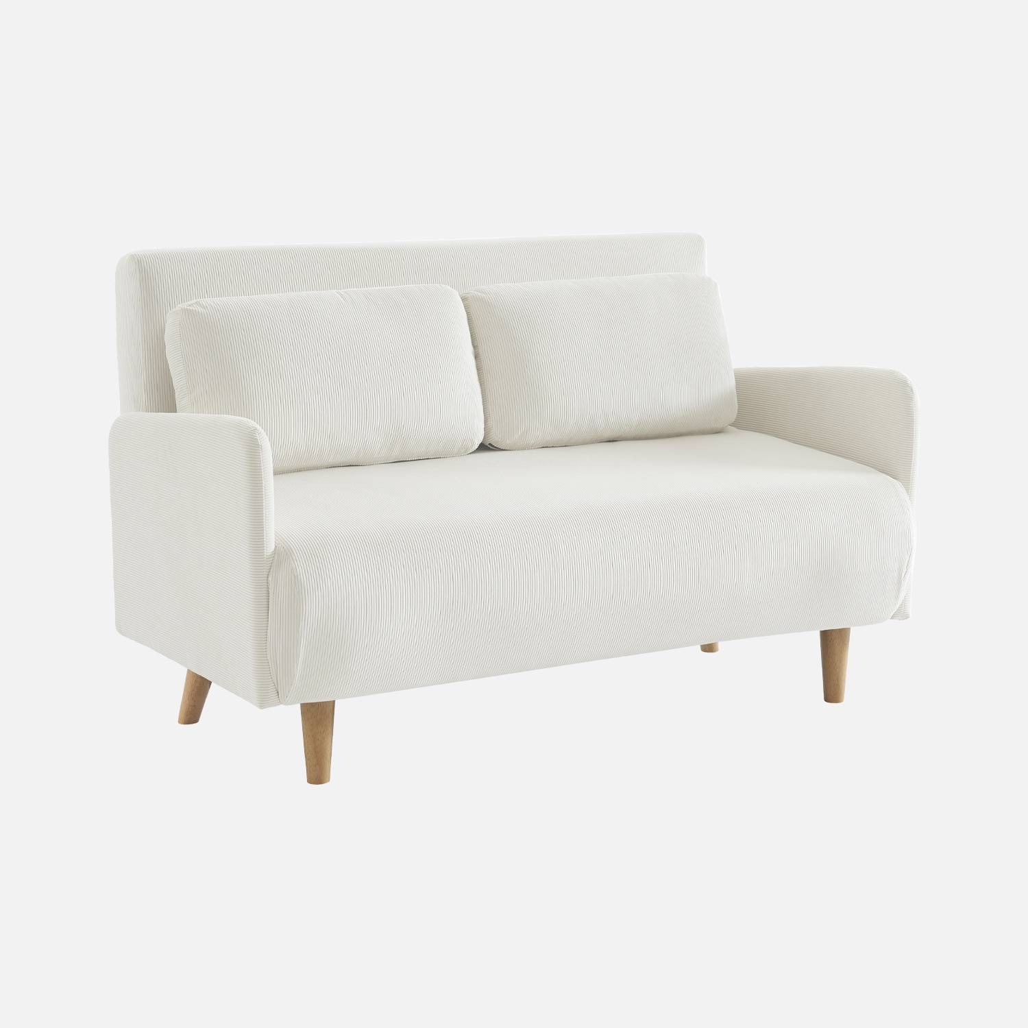 2-Sitzer-Sofa mit Schlaffunktion und weißem Cordbezug l sweeek