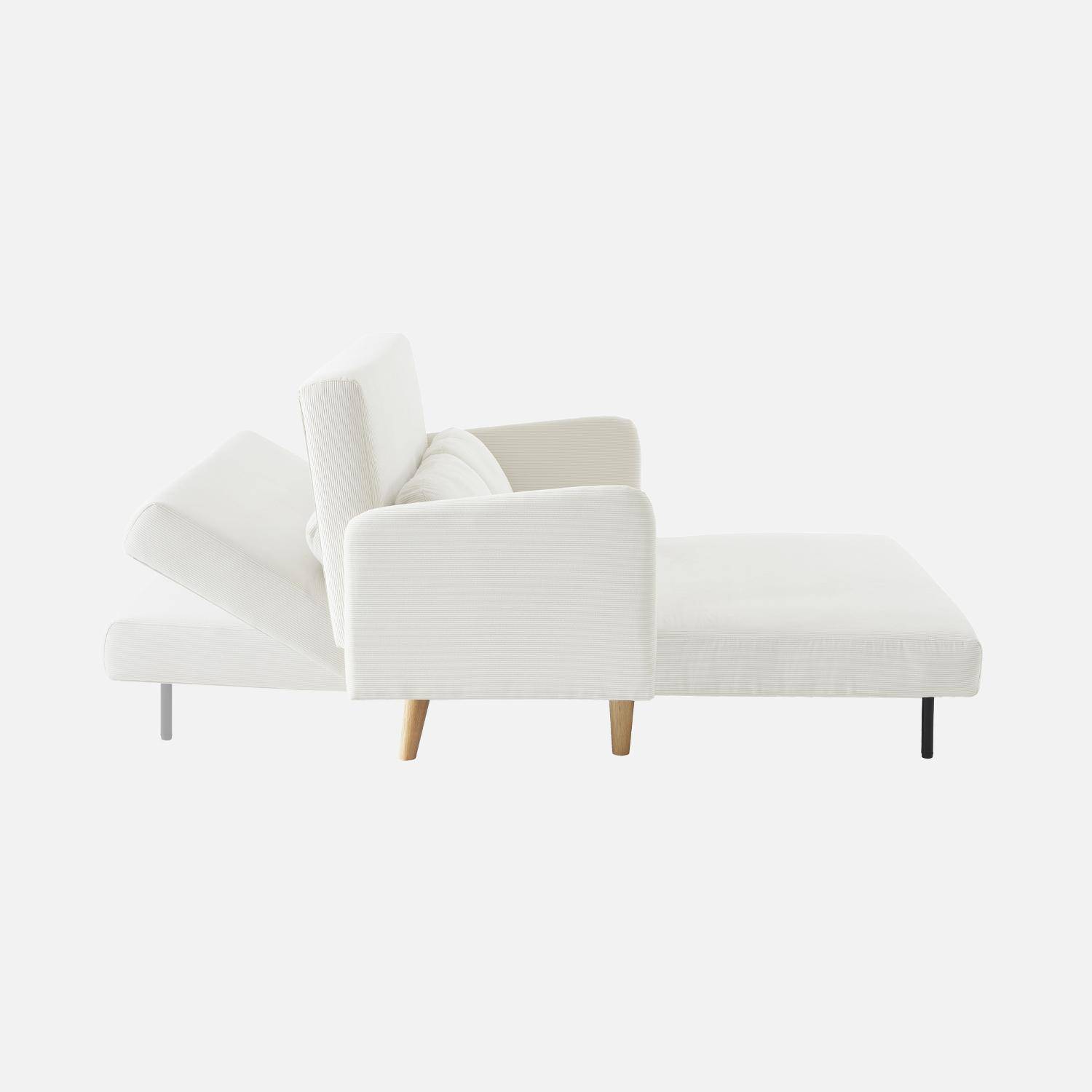 Skandinavisches 2-Sitzer-Sofa mit weißem Cordbezug, Schlaffunktion und verstellbarer Rückenlehne - Panam Photo5