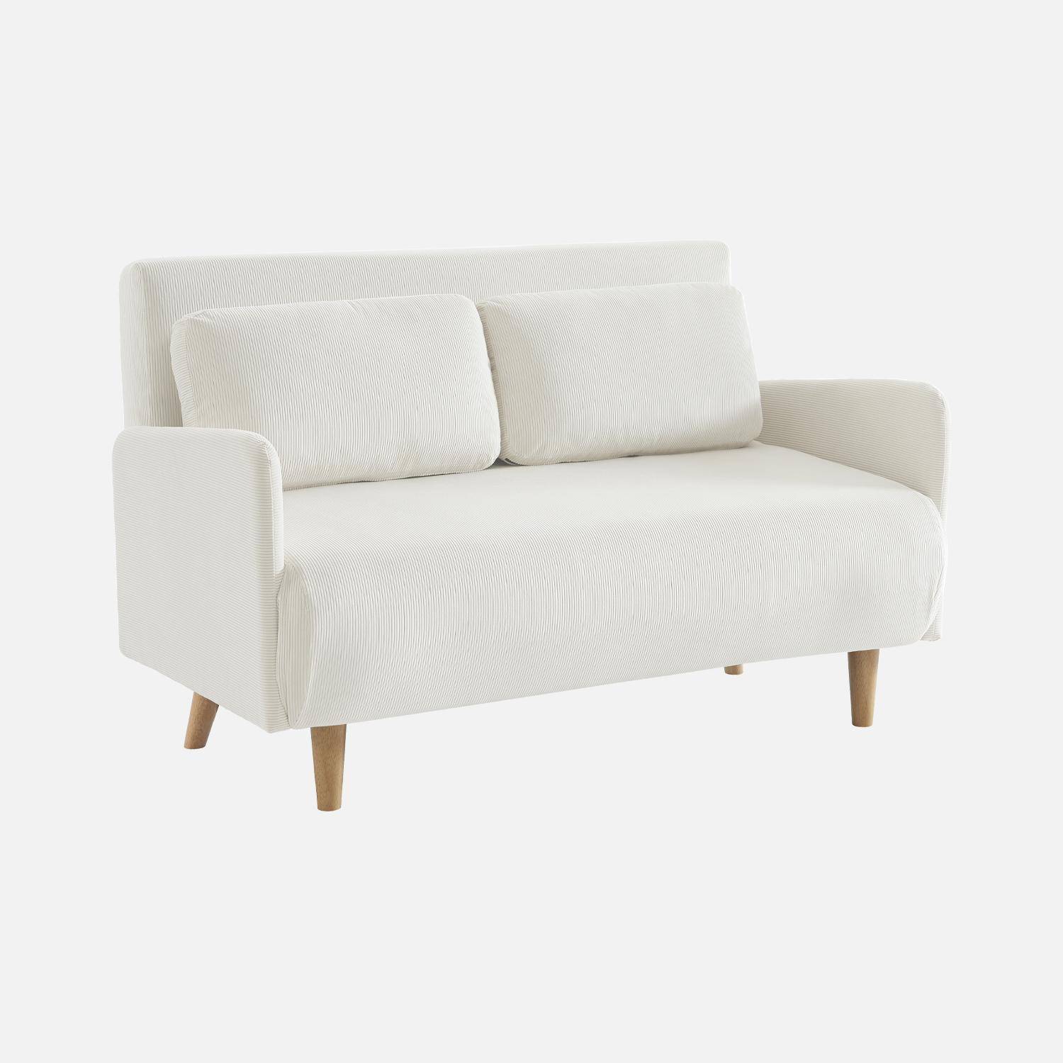 Skandinavisches 2-Sitzer-Sofa mit weißem Cordbezug, Schlaffunktion und verstellbarer Rückenlehne - Panam Photo3