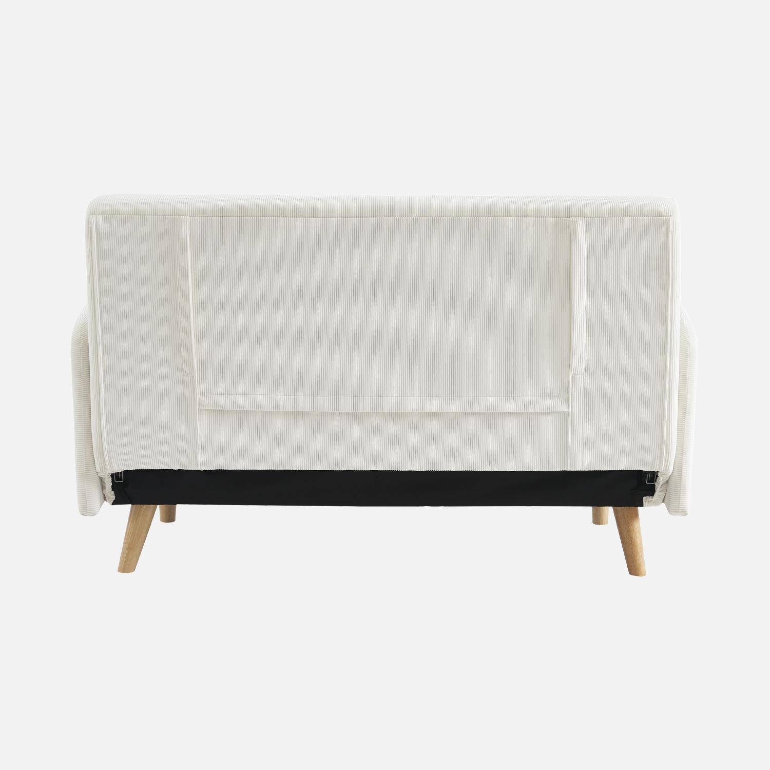 Skandinavisches 2-Sitzer-Sofa mit weißem Cordbezug, Schlaffunktion und verstellbarer Rückenlehne - Panam Photo6