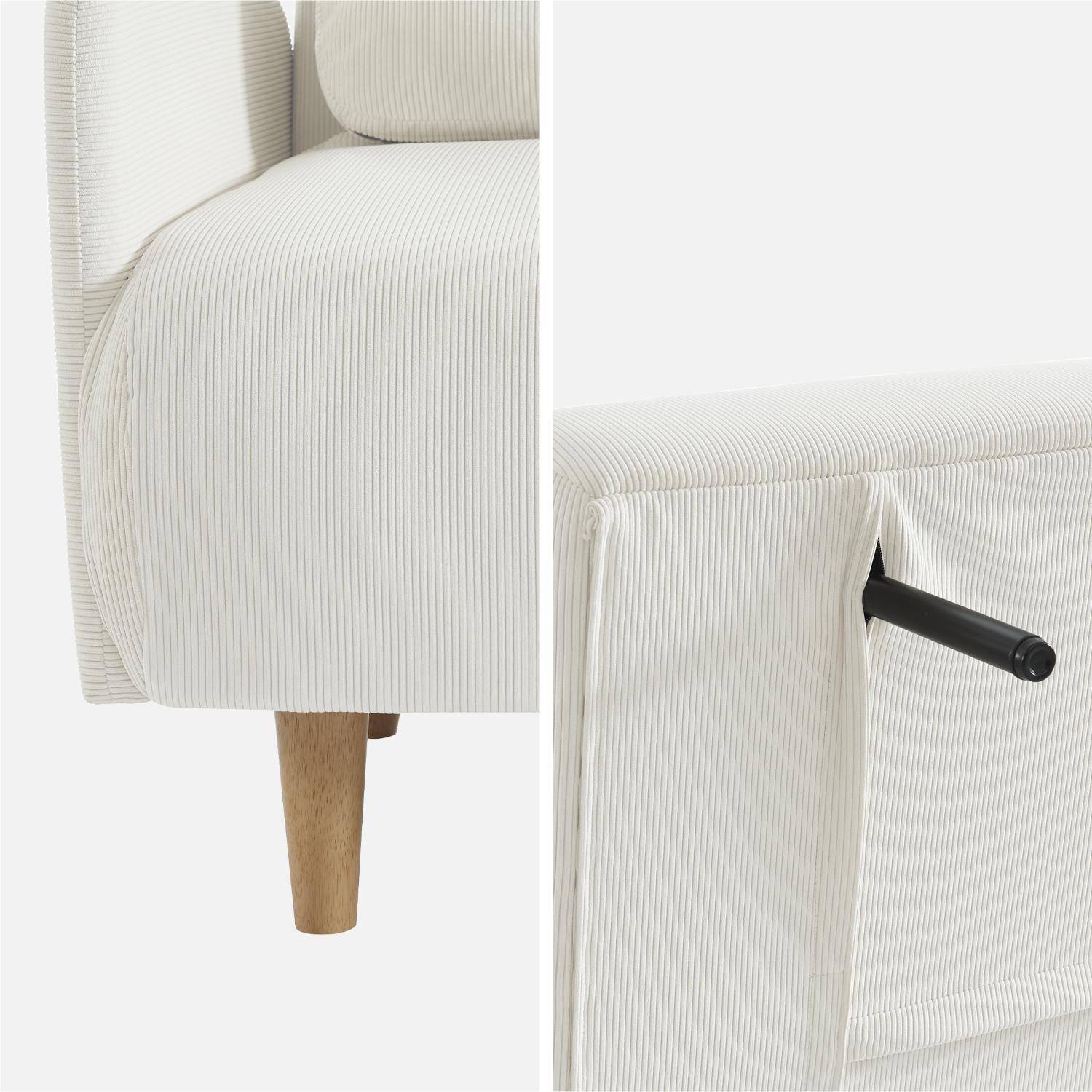 Skandinavisches 2-Sitzer-Sofa mit weißem Cordbezug, Schlaffunktion und verstellbarer Rückenlehne - Panam Photo7