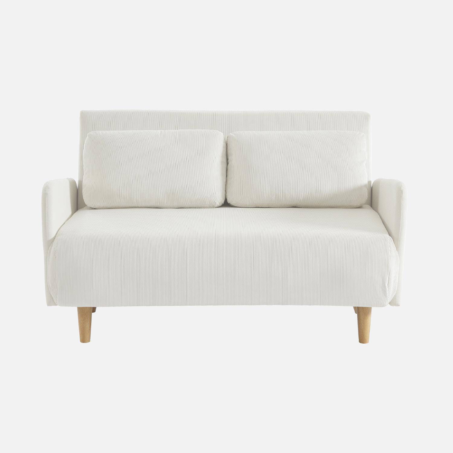 Skandinavisches 2-Sitzer-Sofa mit weißem Cordbezug, Schlaffunktion und verstellbarer Rückenlehne - Panam Photo4