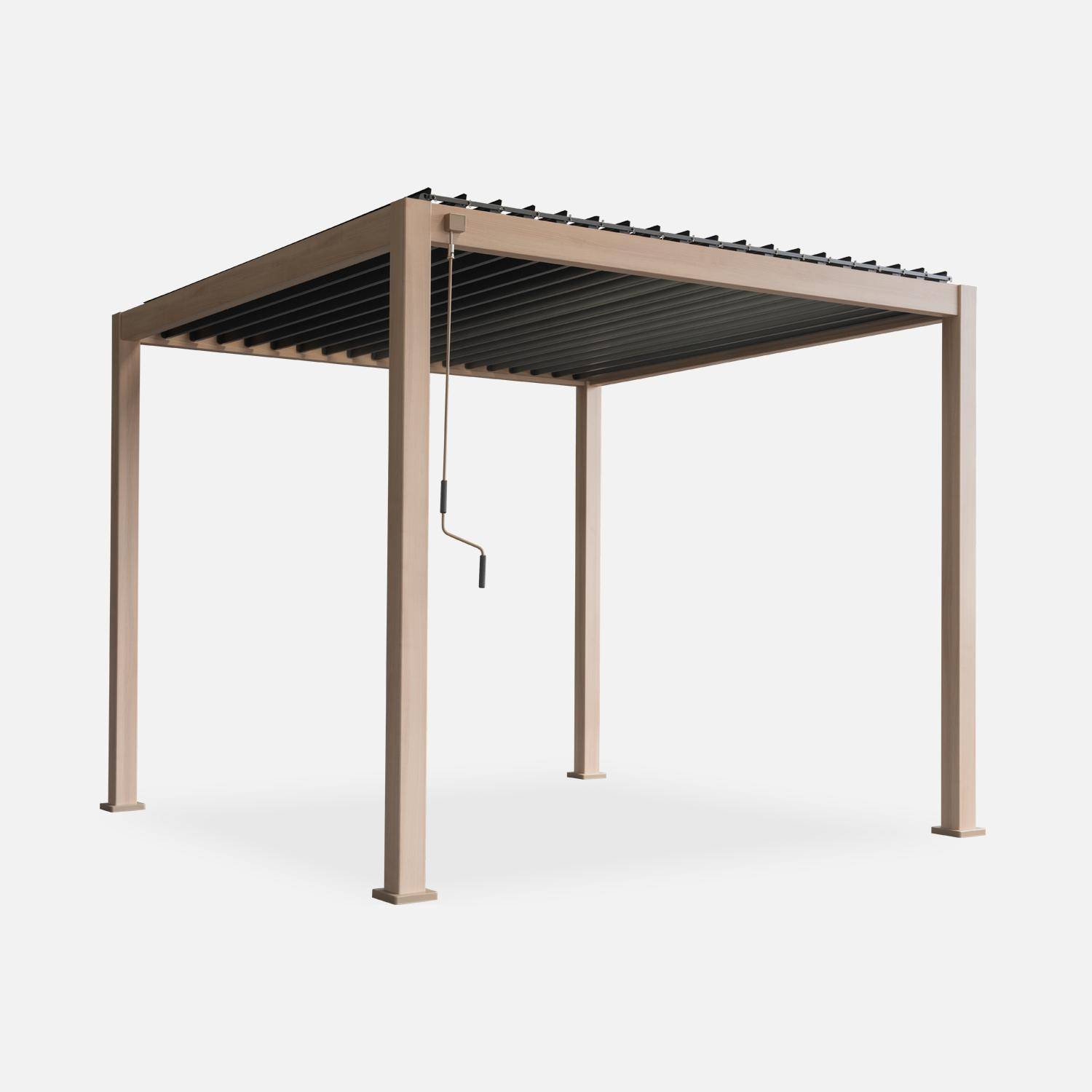 Pergola bioclimatique aluminium coloris bois Triomphe 3x3 m lames orientables,sweeek,Photo2