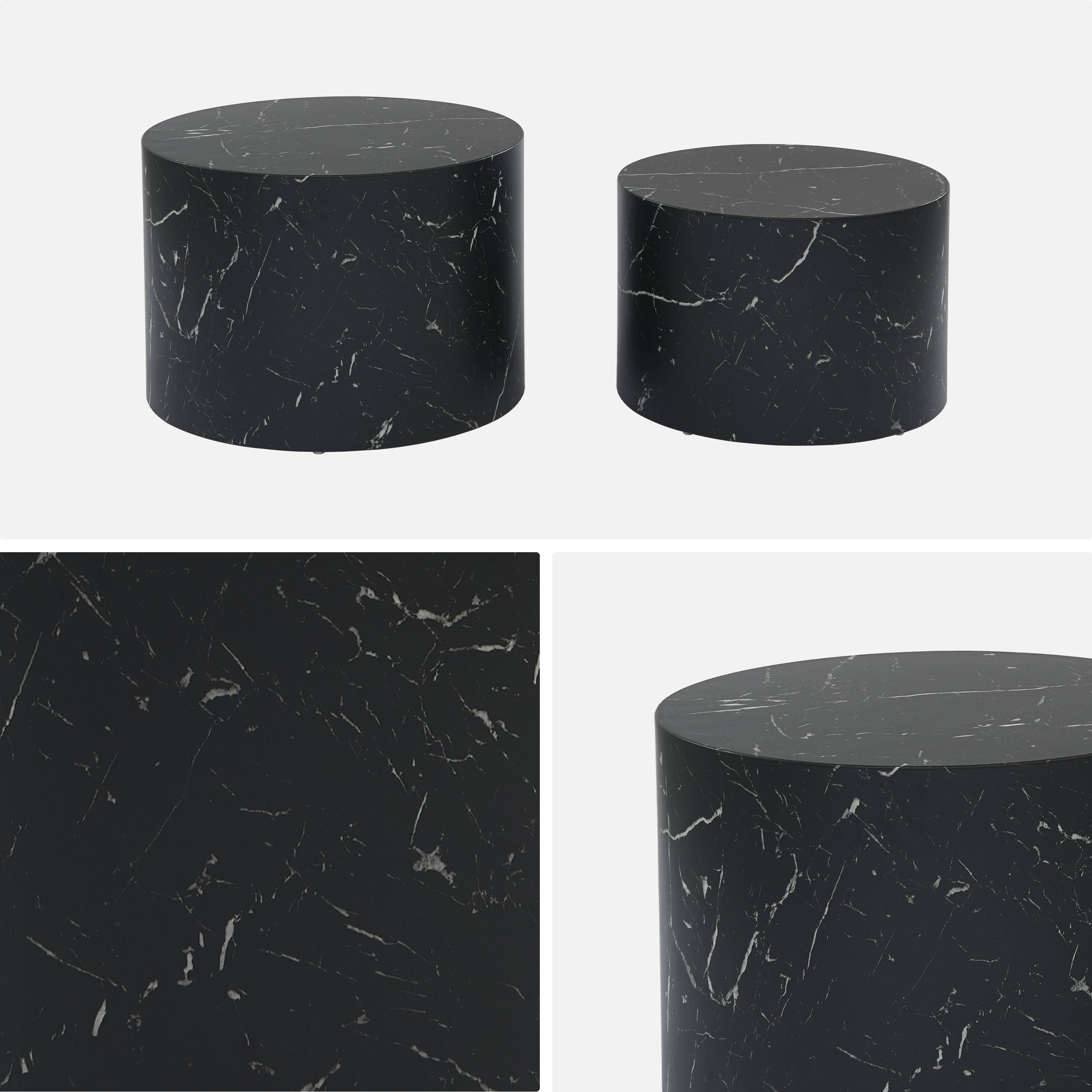 Pair of round marble-effect nesting coffee tables, Paros, Black, 1x58x40 cm,sweeek,Photo11
