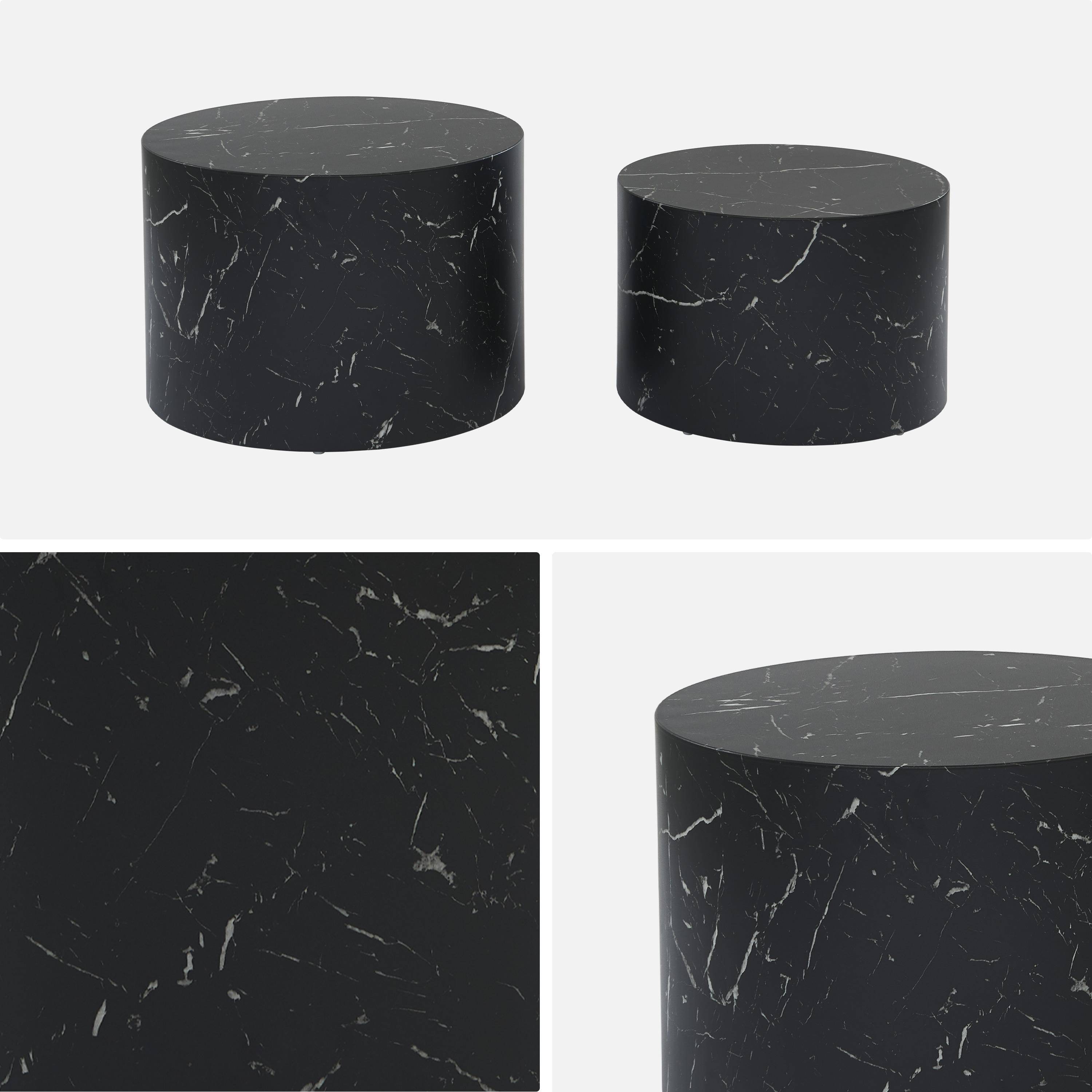 Set of 2 round marble-effect nesting coffee tables, black, Ø58 x H 40cm / Ø50 x H 33cm,sweeek,Photo6