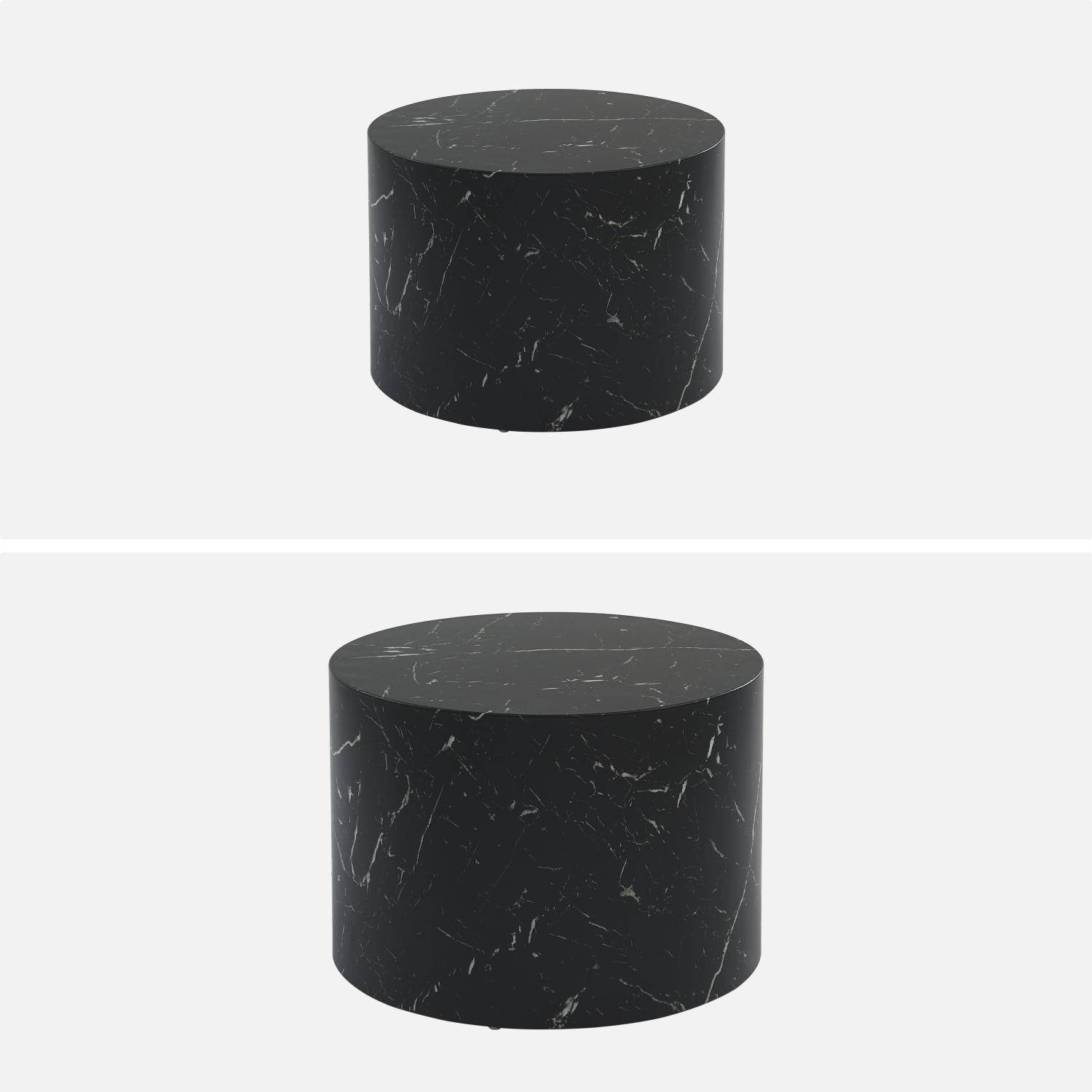 Pair of round marble-effect nesting coffee tables, Paros, Black, 1x58x40 cm Photo8