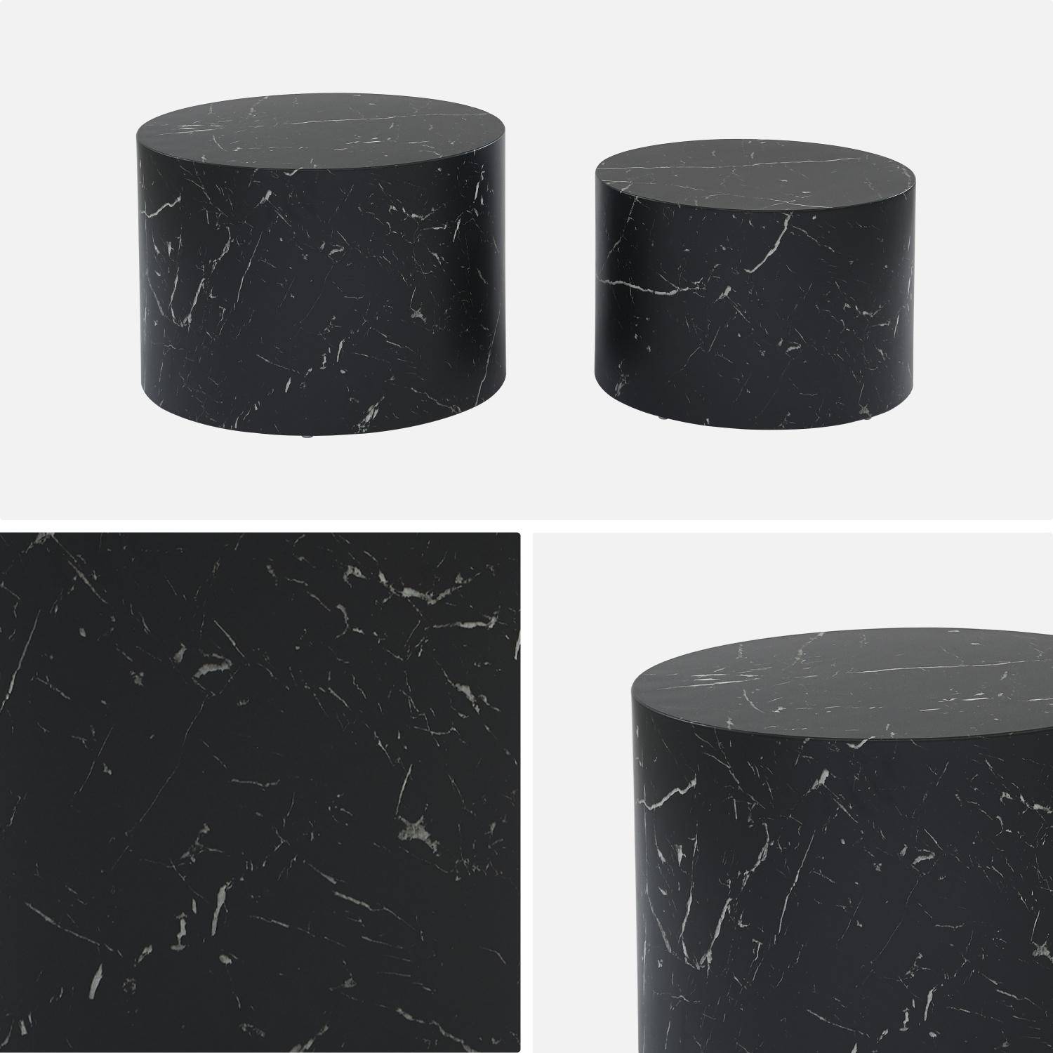 Set Di 2 Tavolini Estraibili Effetto Marmo - Struttura In Metallo A V, Bianco+nero, Grande 70x70 Cm, Piccolo 45x45 Cm