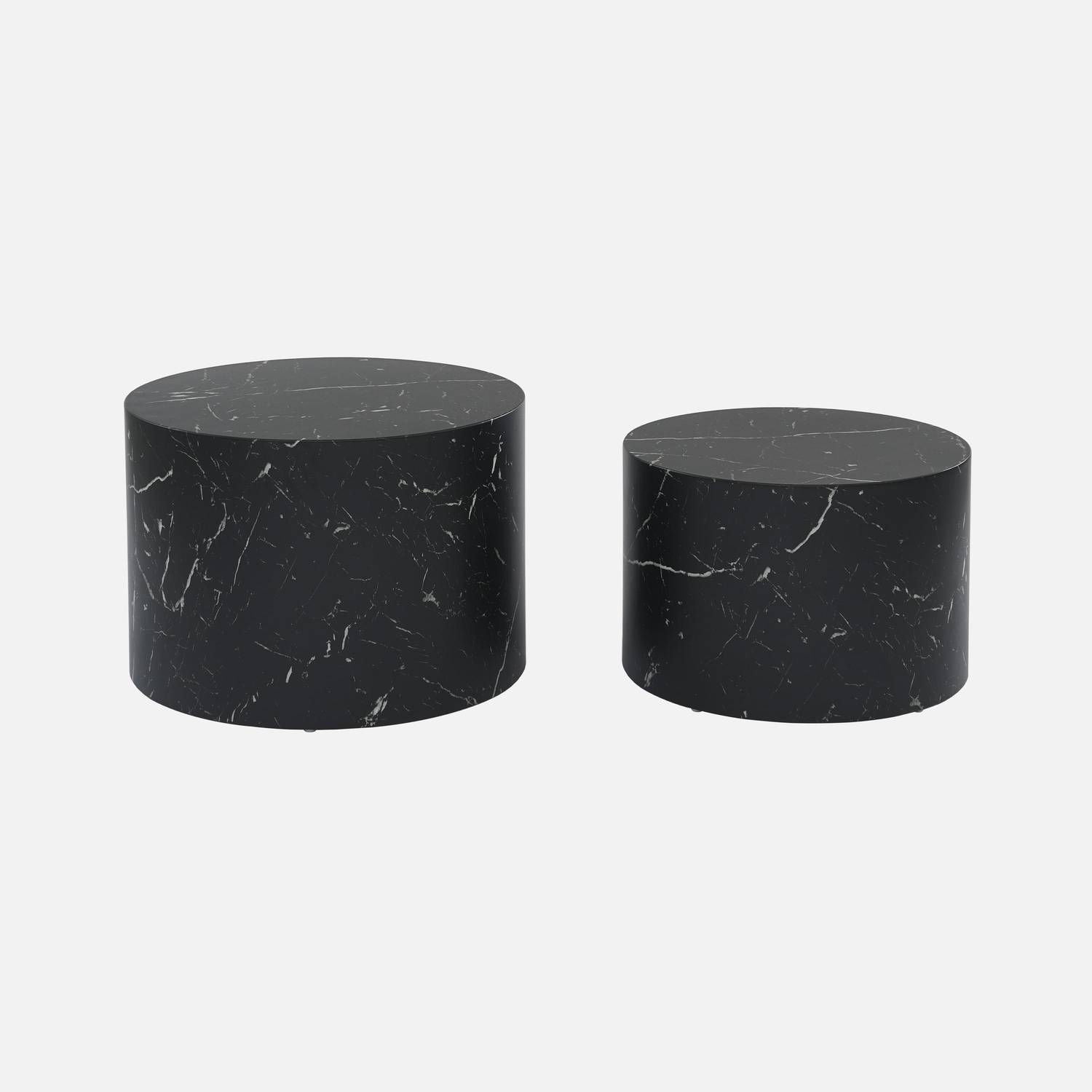 Lote de 2 mesas de centro redondas PAROS, efecto mármol negro, mesas nido Ø58 x H 40cm / Ø50 x H 33cm Photo4