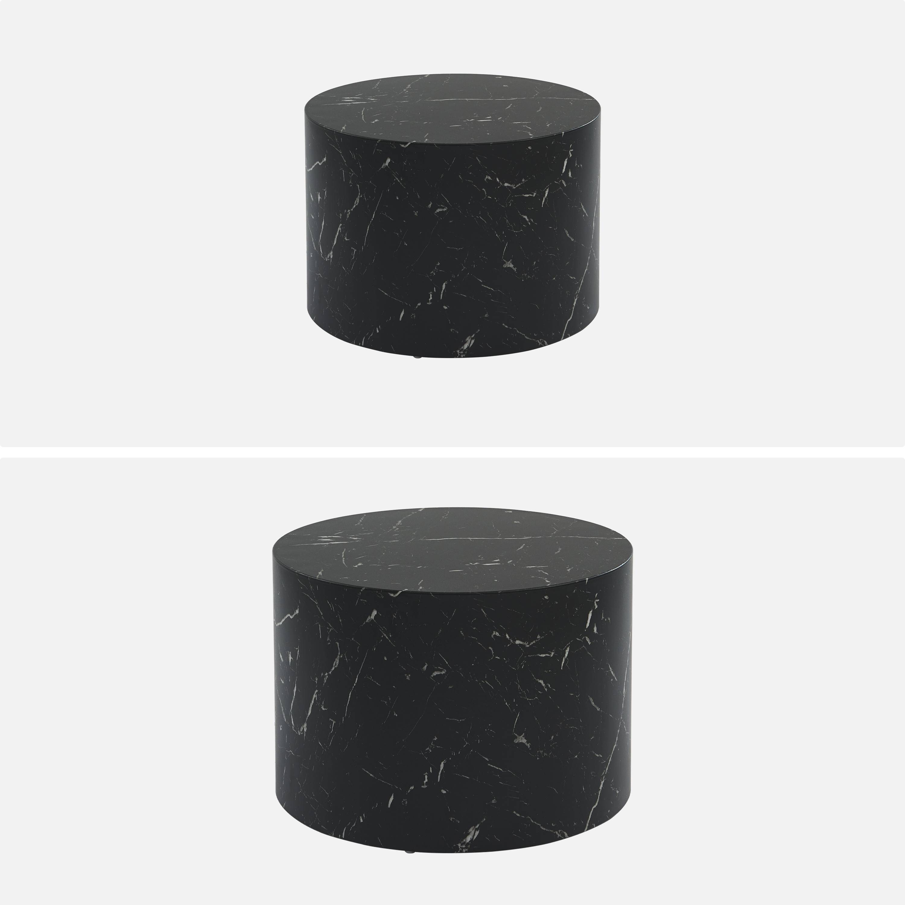 Set of 2 round marble-effect nesting coffee tables, black, Ø58 x H 40cm / Ø50 x H 33cm,sweeek,Photo5