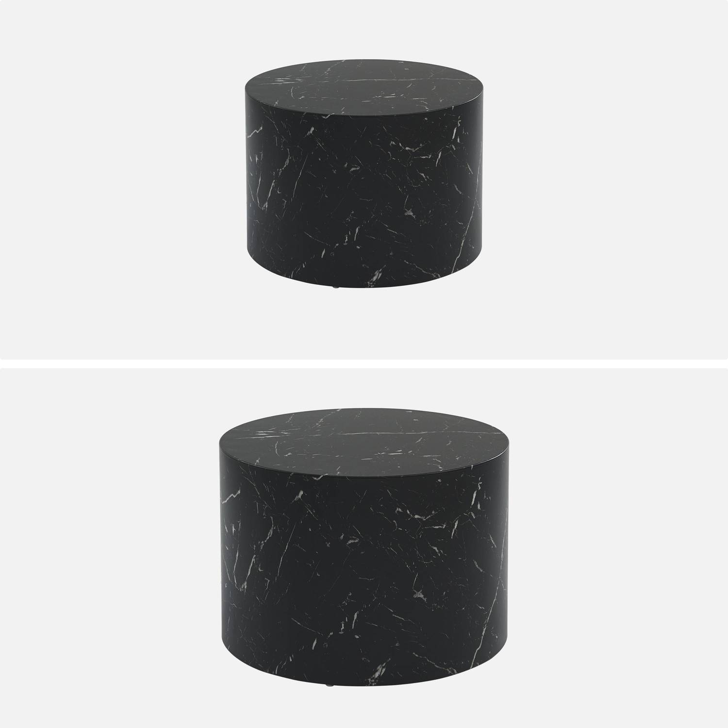Lot de 2 tables basses PAROS rondes effet marbre noir, tables gigognes Ø58 x H 40cm / Ø50 x H 33cm Photo5