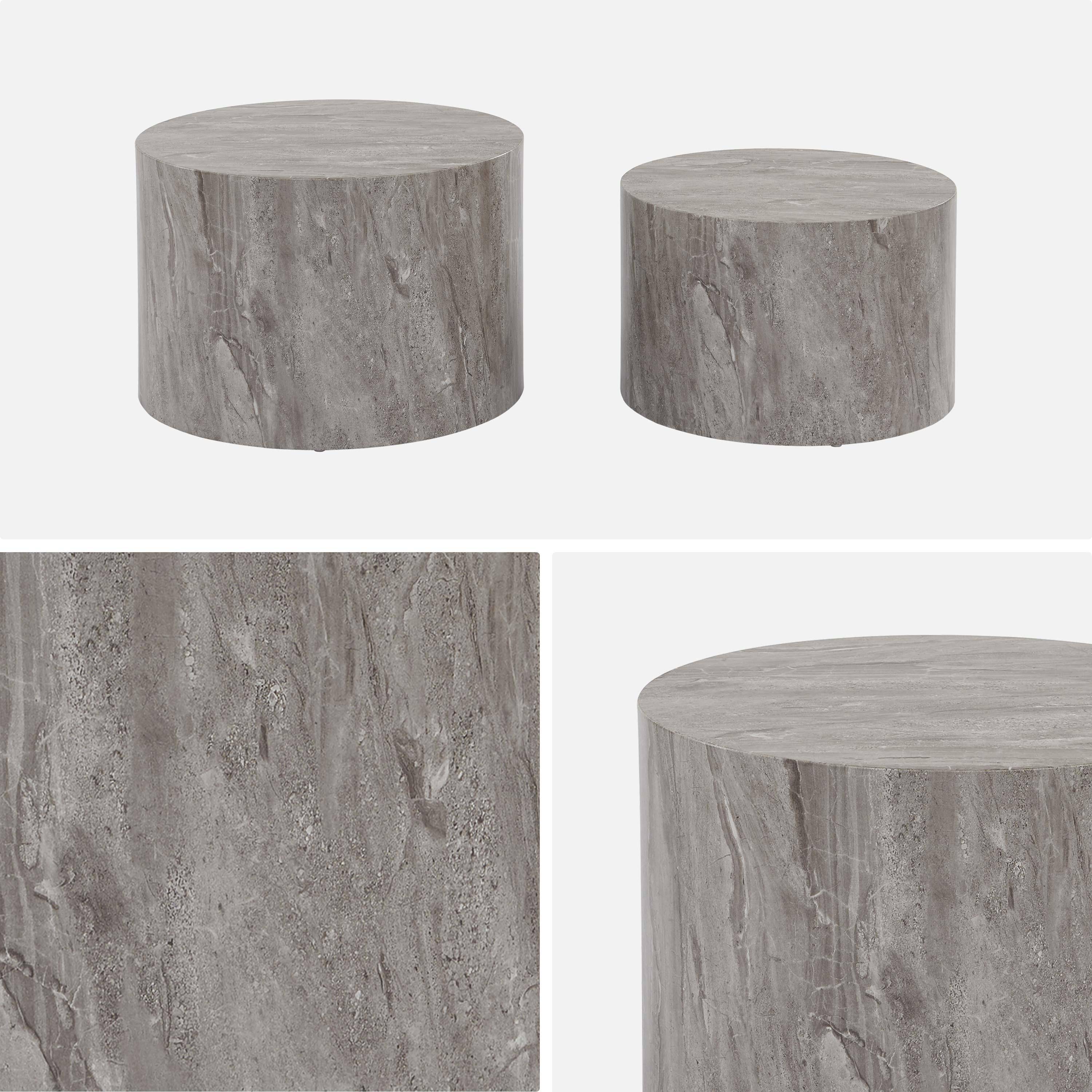 Lot de 2 tables basses PAROS rondes effet marbre gris, tables gigognes Ø58 x H 40cm / Ø50 x H 33cm,sweeek,Photo6
