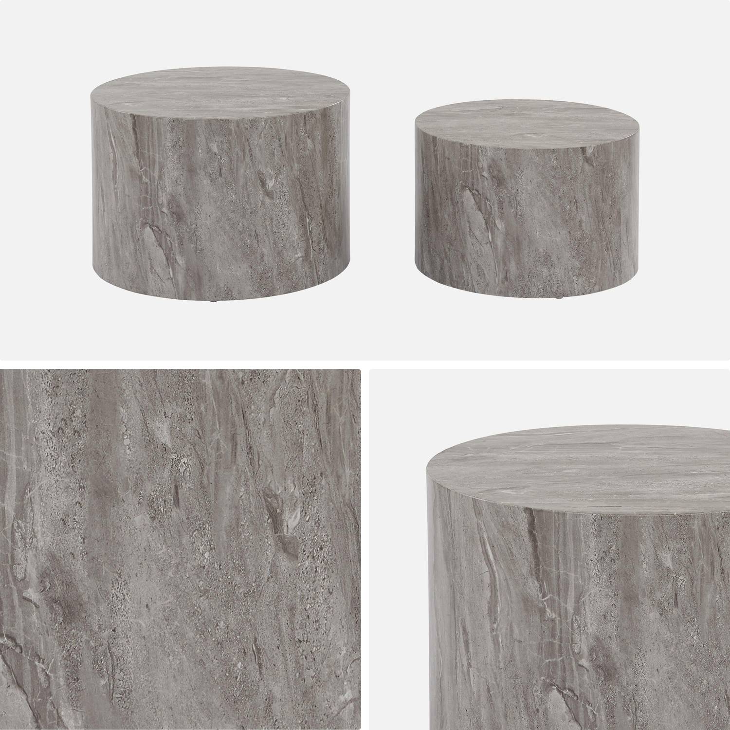 Lot de 2 tables basses PAROS rondes effet marbre gris, tables gigognes Ø58 x H 40cm / Ø50 x H 33cm Photo6