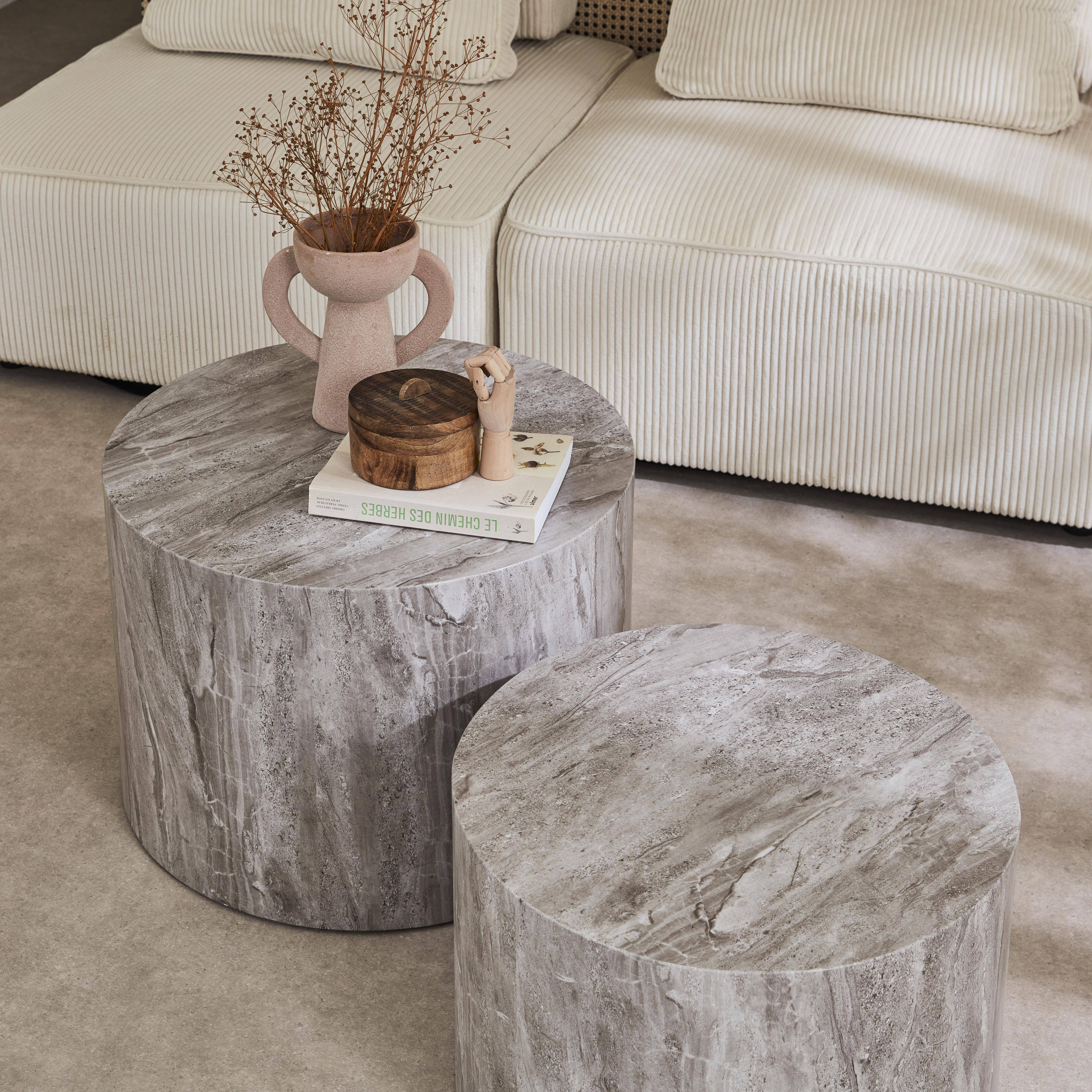 Set of 2 round marble-effect nesting coffee tables, grey,  Ø58 x H 40cm / Ø50 x H 33cm Photo2