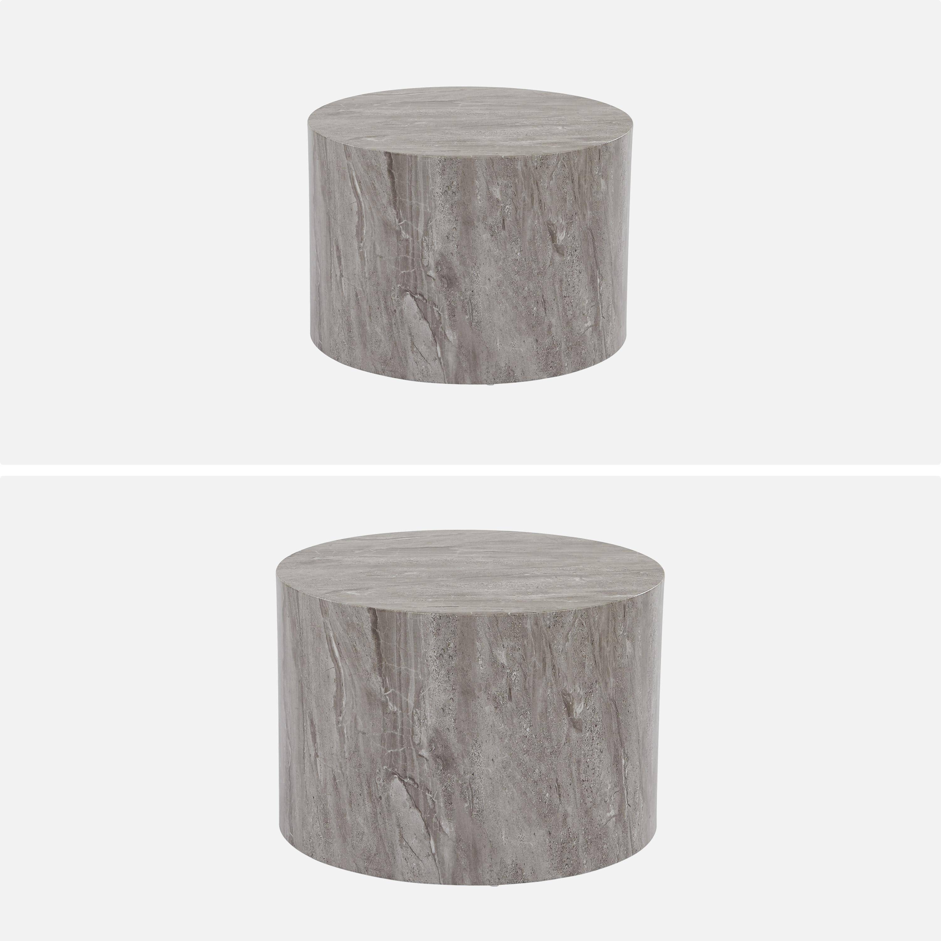 Lot de 2 tables basses PAROS rondes effet marbre gris, tables gigognes Ø58 x H 40cm / Ø50 x H 33cm Photo5