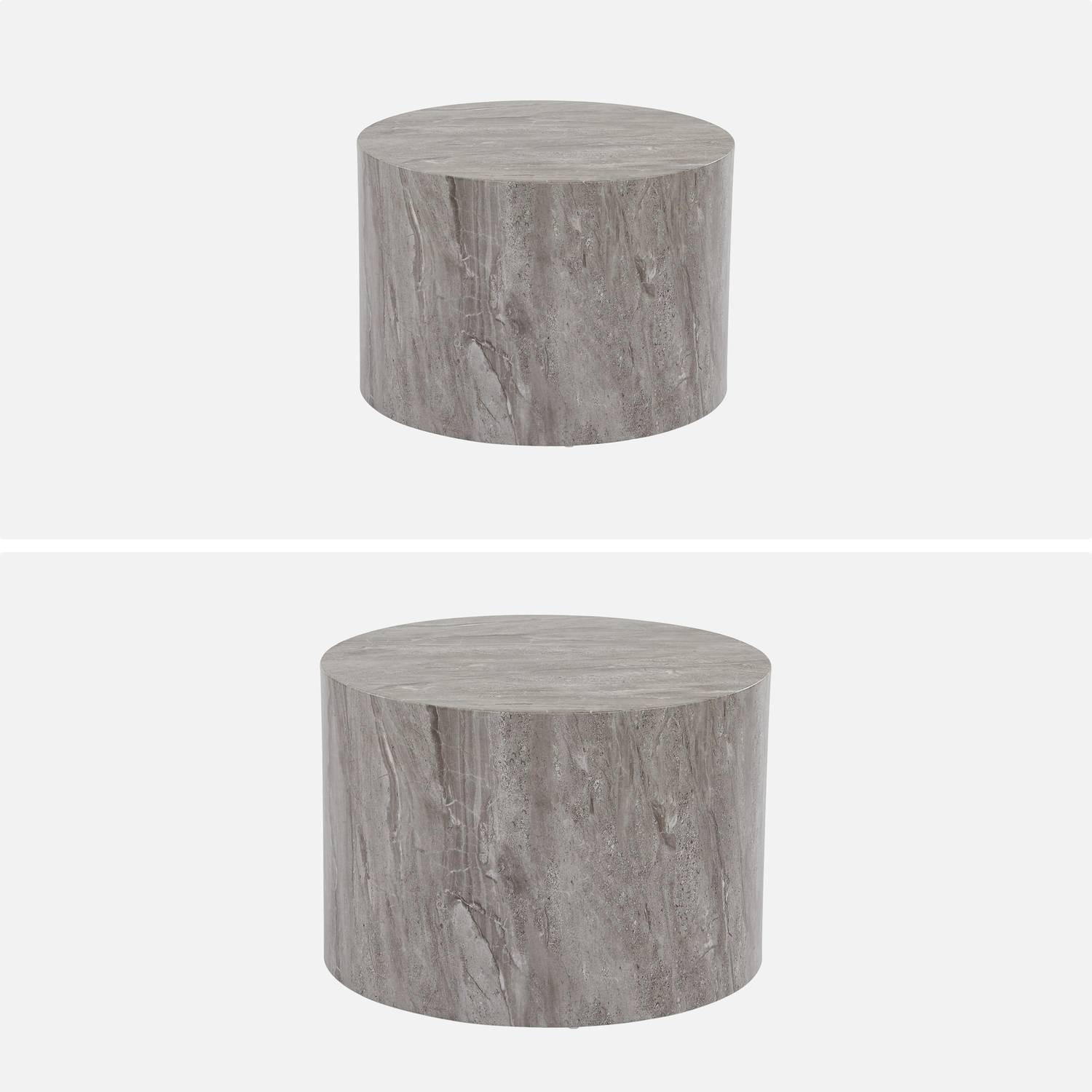 Lot de 2 tables basses PAROS rondes effet marbre gris, tables gigognes Ø58 x H 40cm / Ø50 x H 33cm Photo5