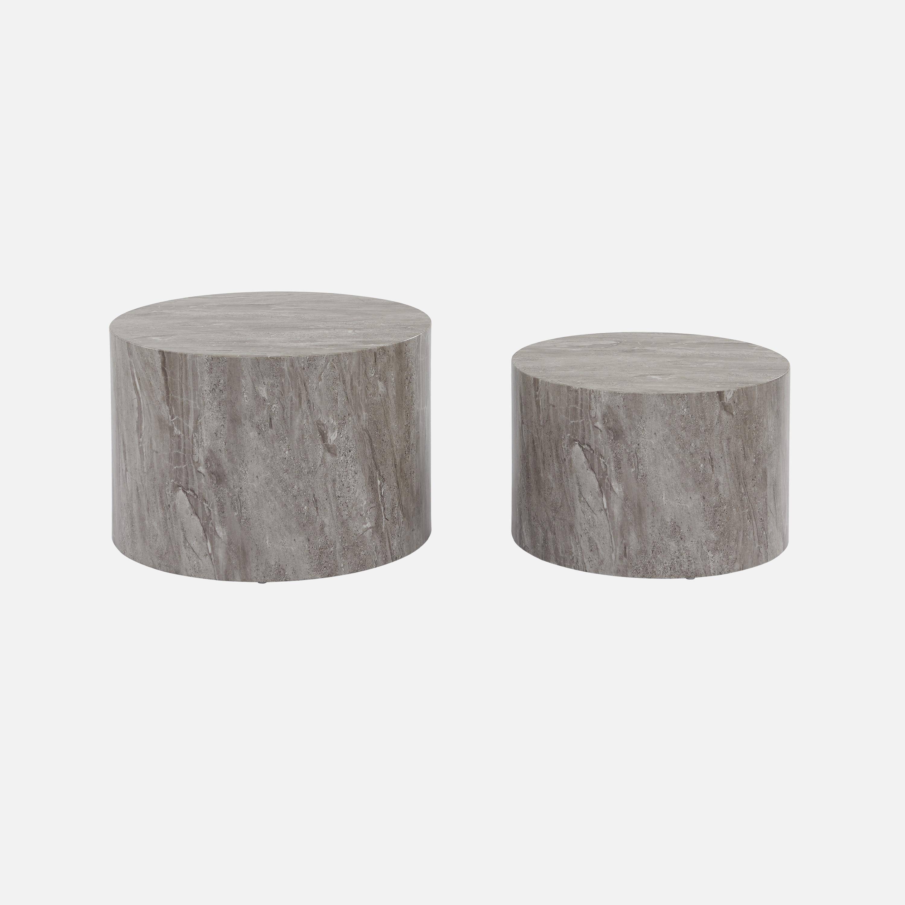 Conjunto de 2 mesas de centro redondas com efeito mármore cinzento, mesas de encaixe Ø58 x A 40cm / Ø50 x A 33cm Photo4
