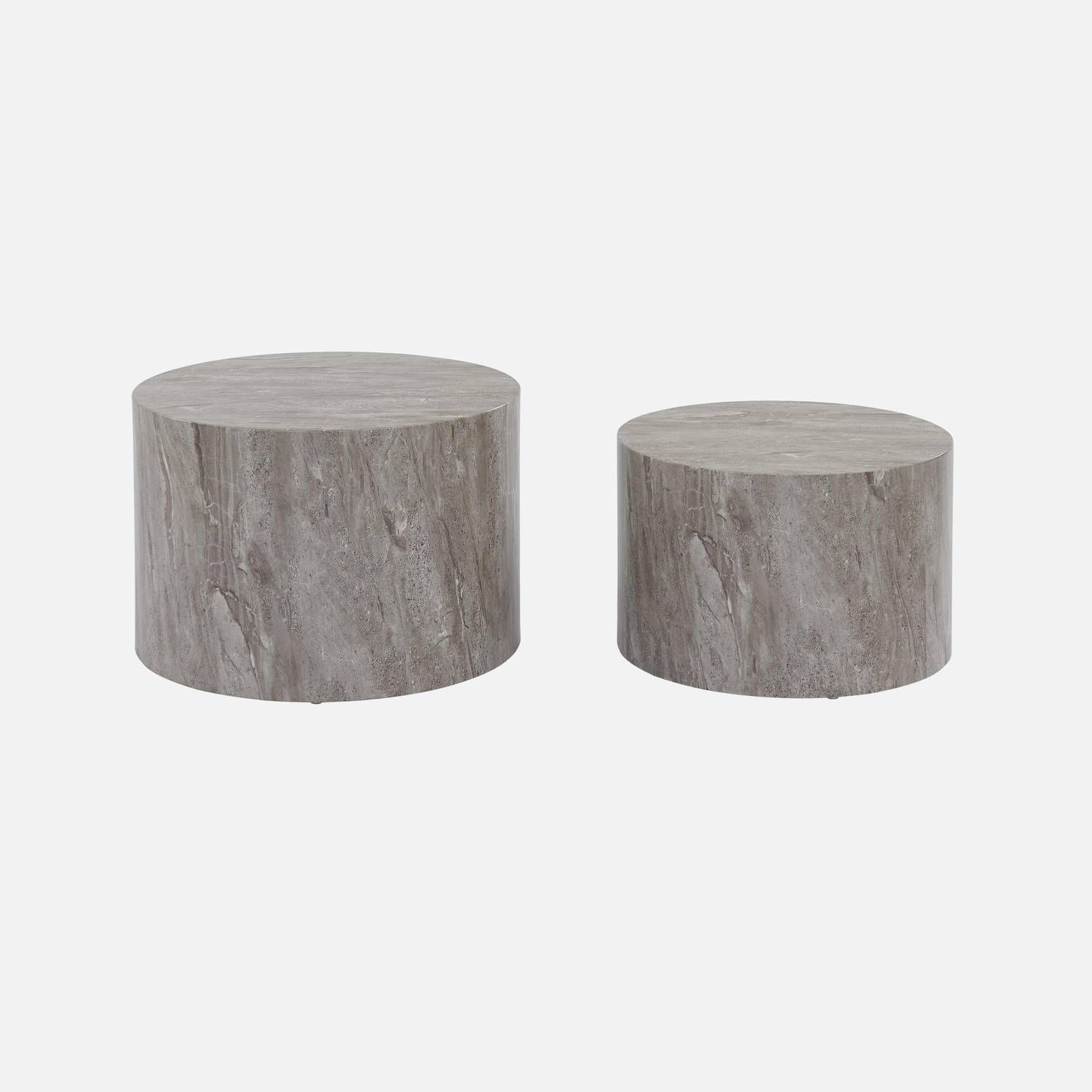 Lot de 2 tables basses PAROS rondes effet marbre gris, tables gigognes Ø58 x H 40cm / Ø50 x H 33cm Photo4