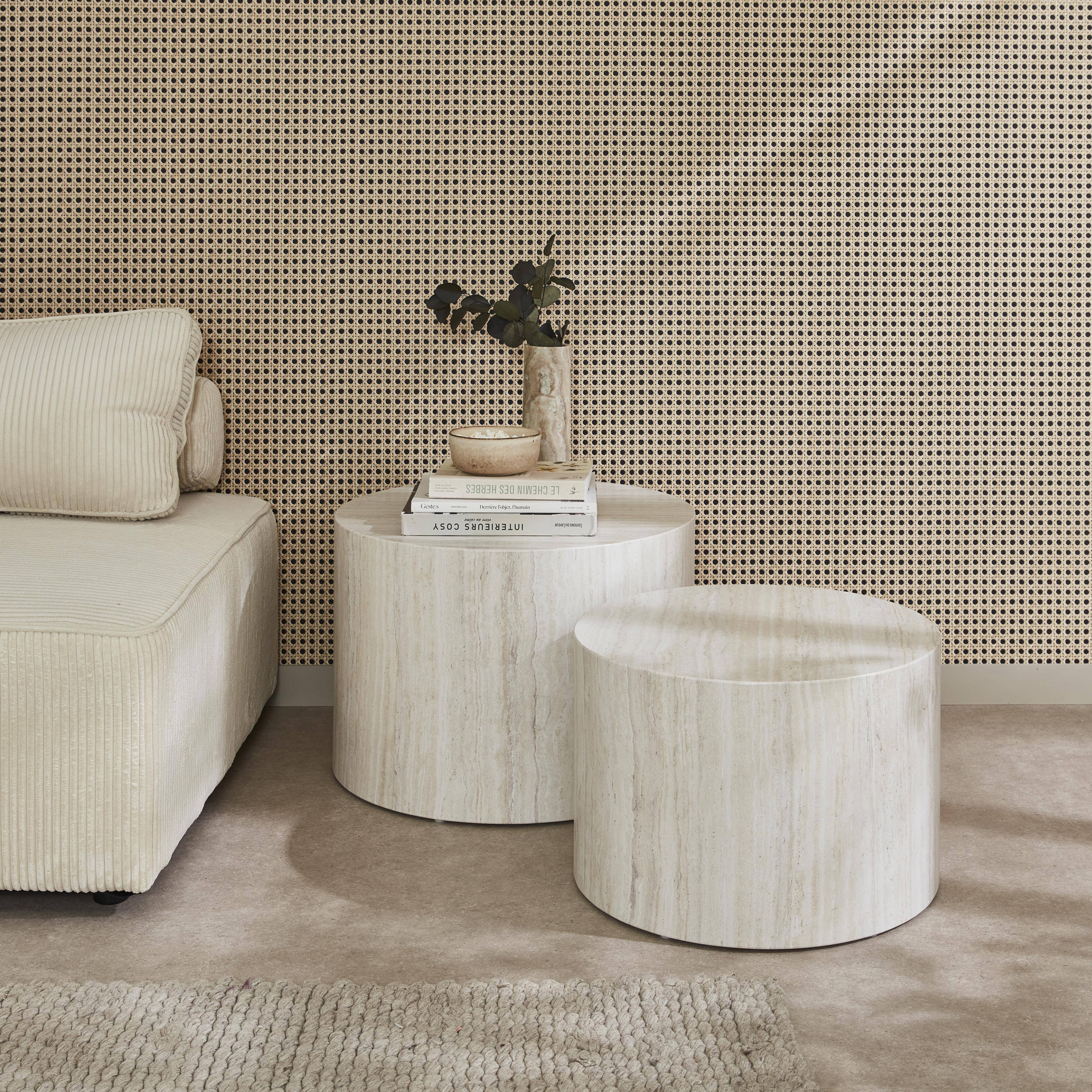 Conjunto de 2 mesas de centro redondas , efeito mármore branco, mesas de encaixe Ø58 x A 40cm / Ø50 x A 33cm Photo1