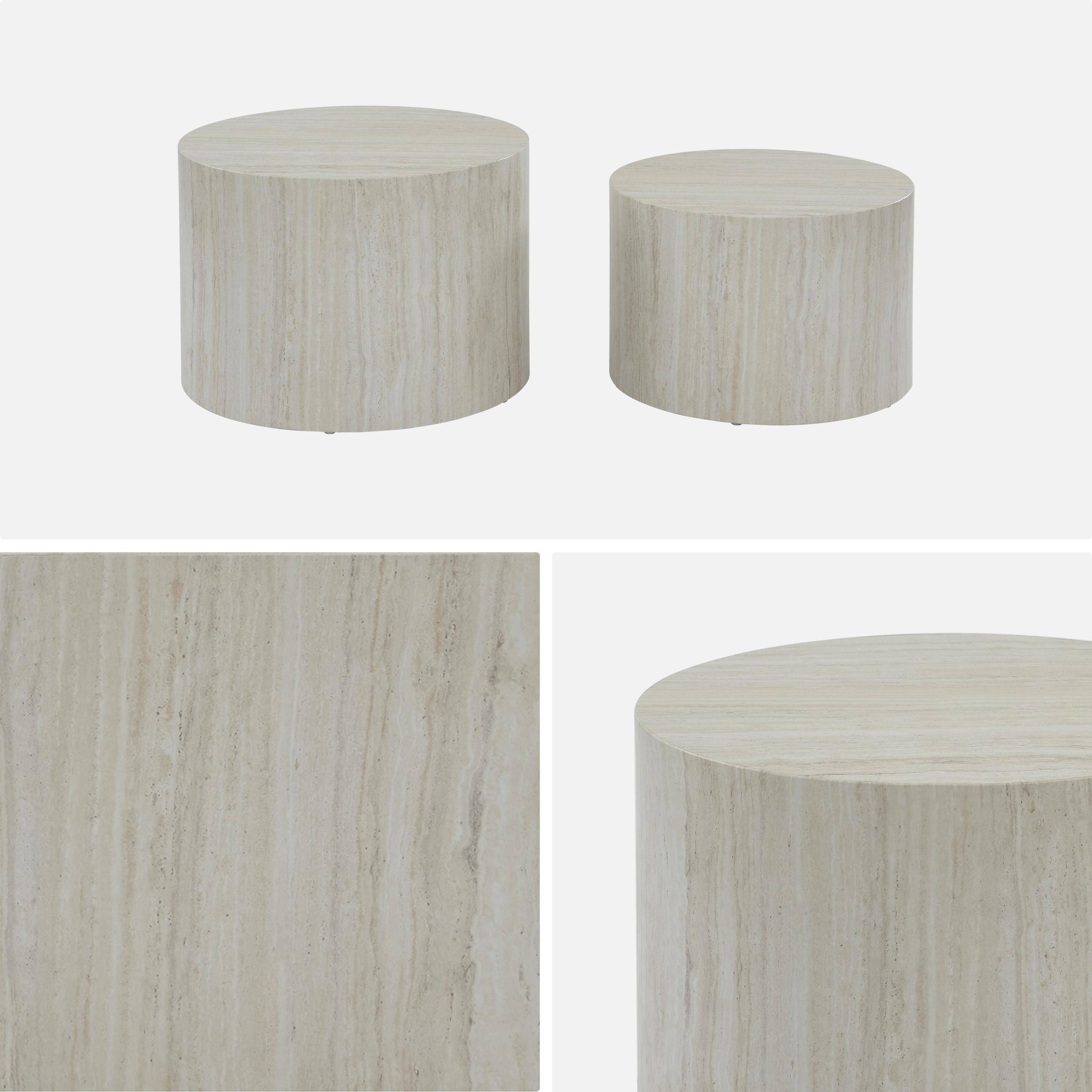Conjunto de 2 mesas de centro redondas , efeito mármore branco, mesas de encaixe Ø58 x A 40cm / Ø50 x A 33cm Photo6