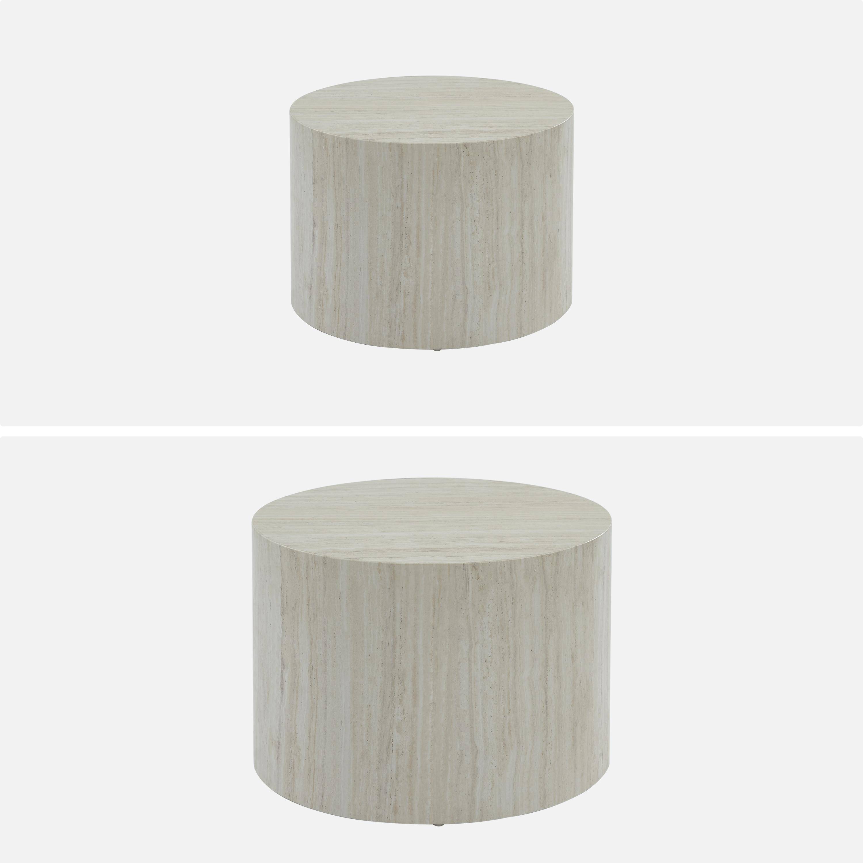 Conjunto de 2 mesas de centro redondas , efeito mármore branco, mesas de encaixe Ø58 x A 40cm / Ø50 x A 33cm Photo5