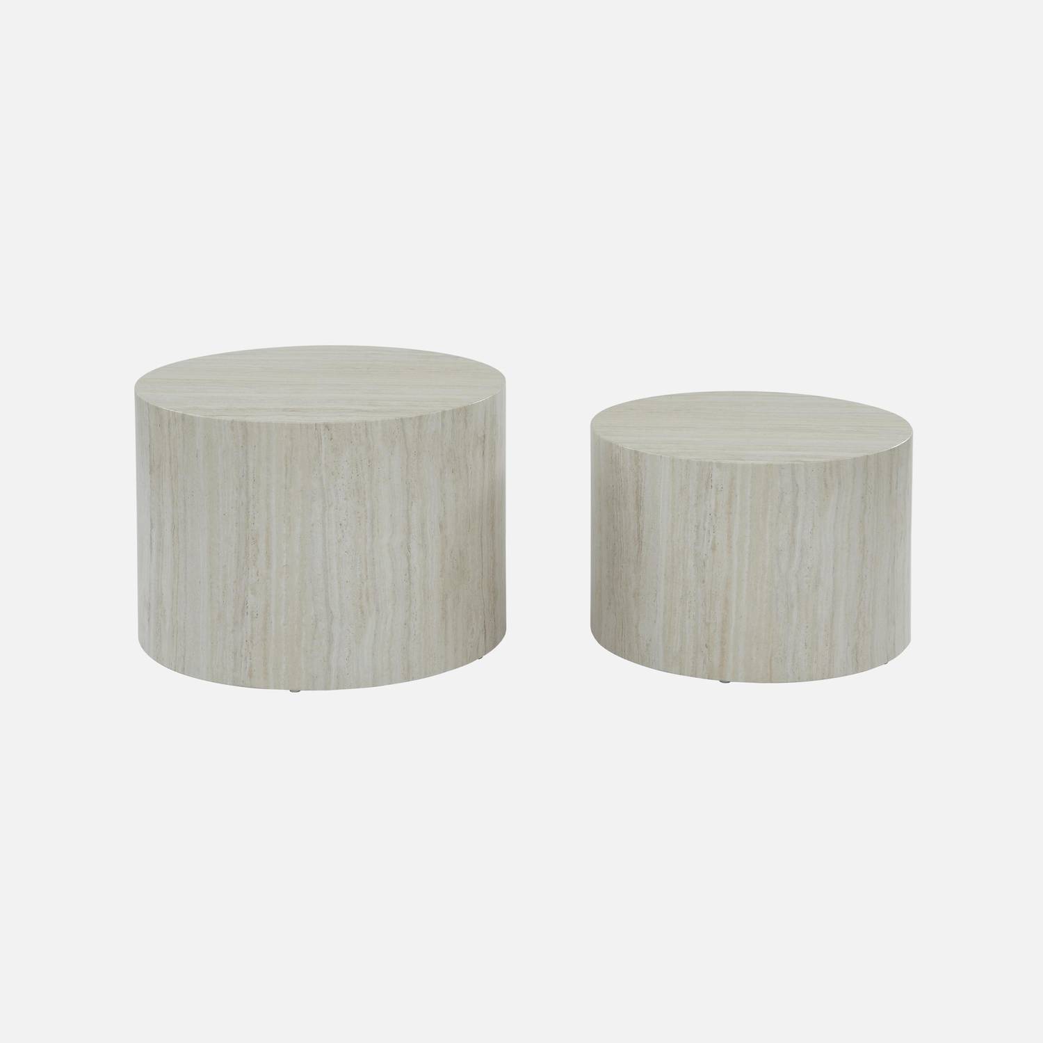 Lot de 2 tables basses PAROS rondes effet marbre blanc cassé, tables gigognes Ø58 x H 40cm / Ø50 x H 33cm Photo3