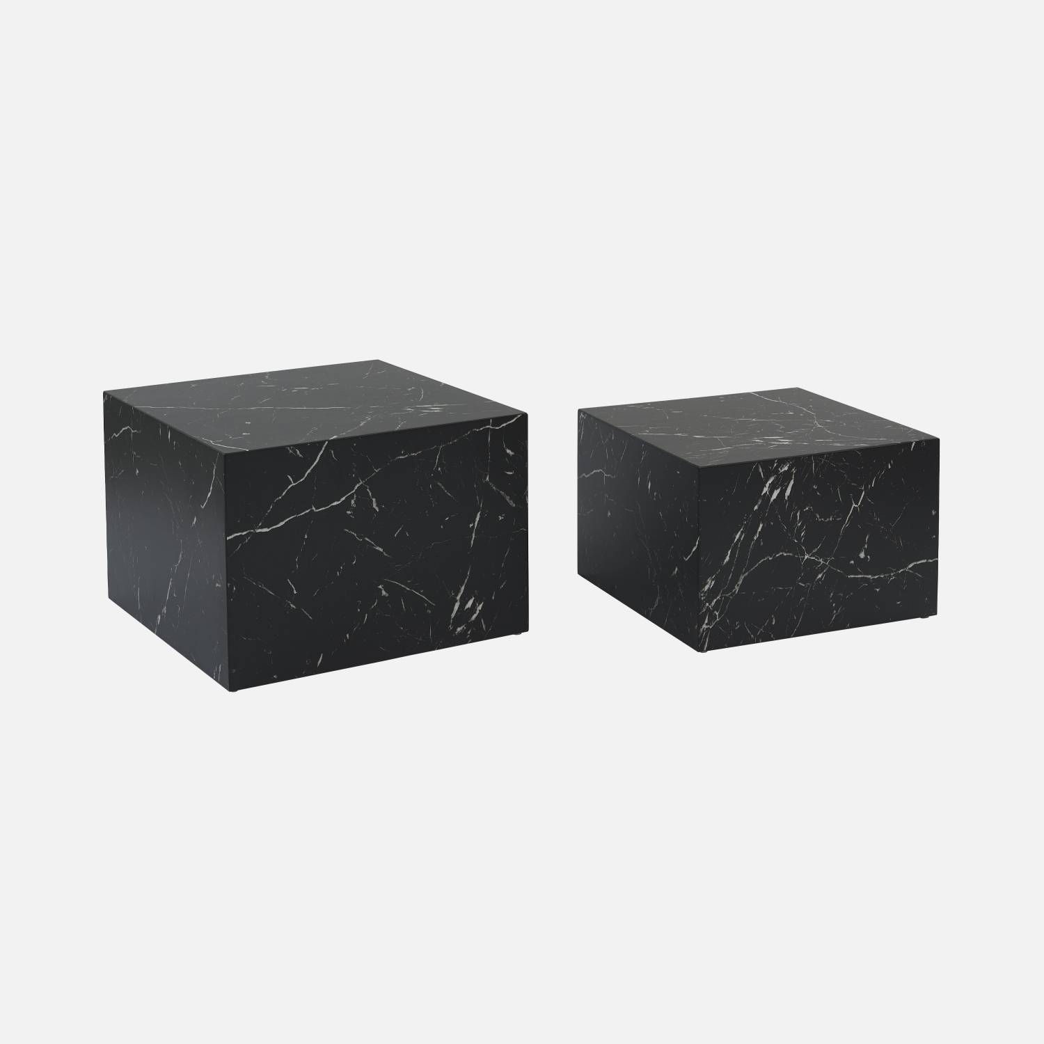 Set of 2 square coffee tables with marble effect, black
