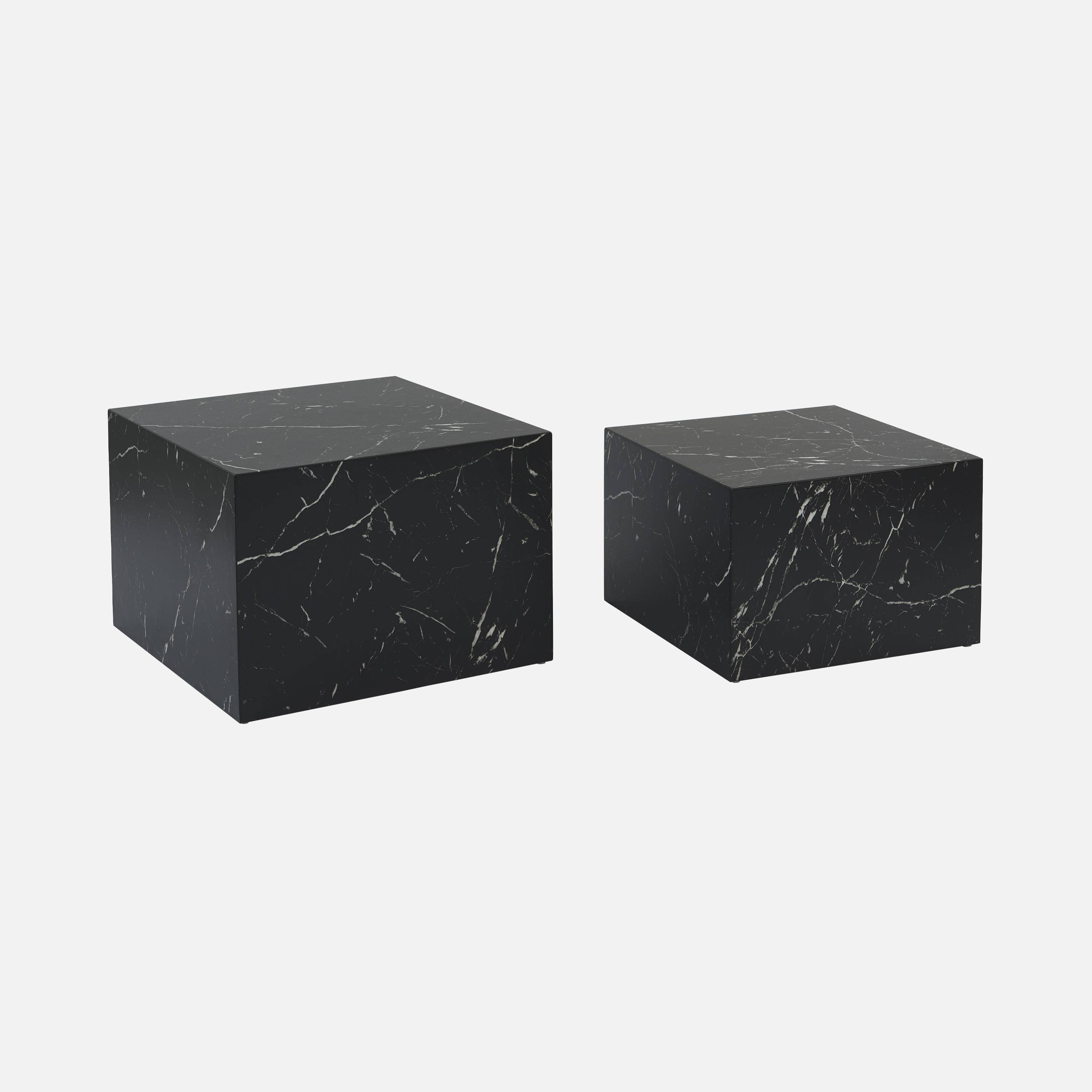 Set of 2 square coffee tables with marble effect, black, L50xW50xH33cm &  L58xW58xH40cm, Paros,sweeek,Photo5