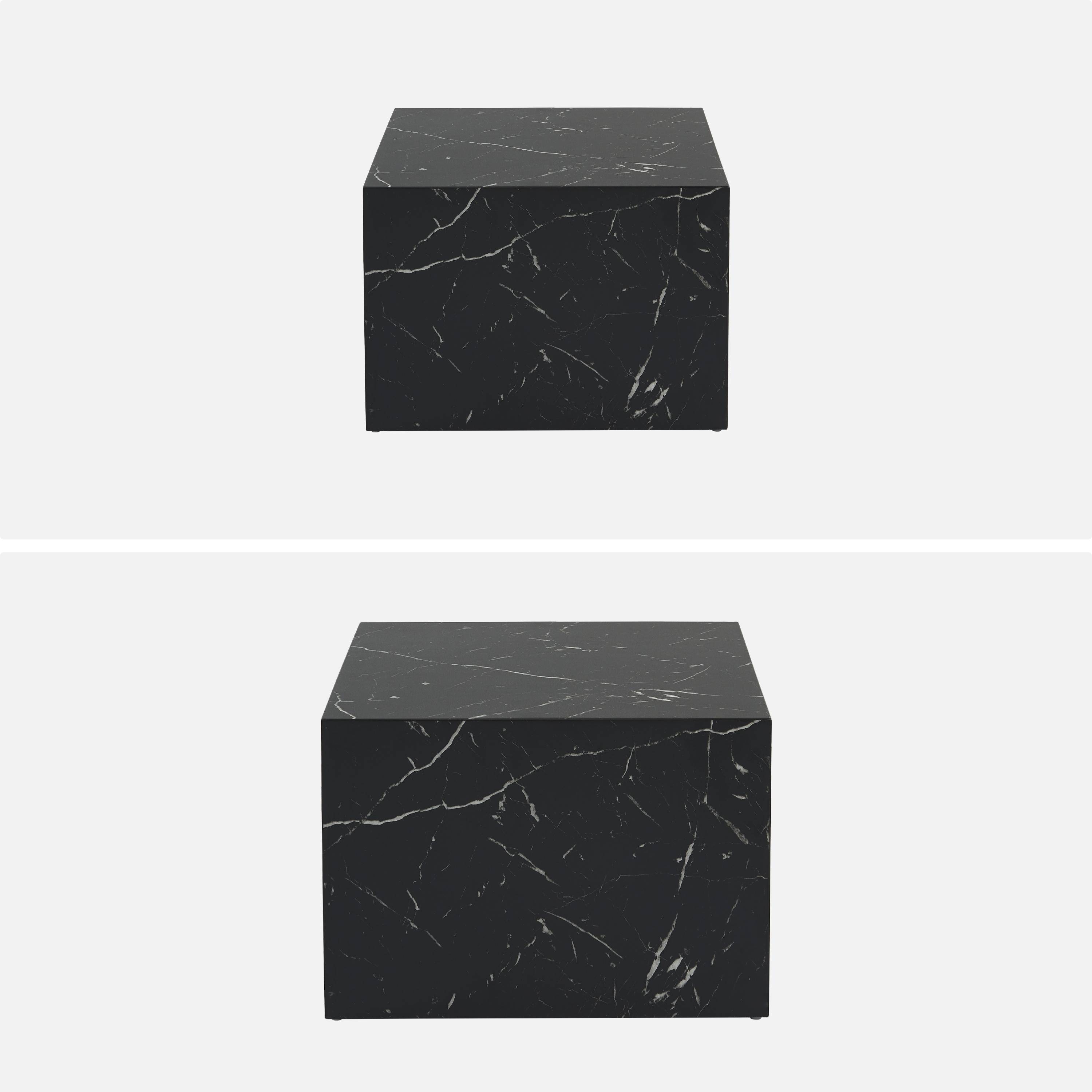 Set of 2 square coffee tables with marble effect, black, L50xW50xH33cm &  L58xW58xH40cm, Paros Photo6