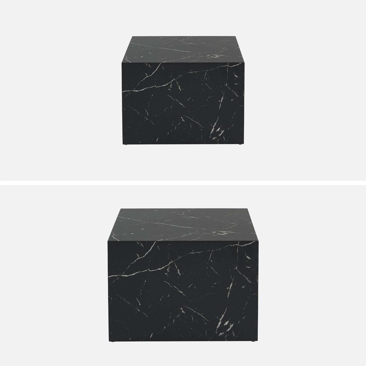 Lot de 2 tables basses effet marbre noir PAROS,  L 58 x l 58 x H 40cm / L 50 x l 50 x H 33cm Photo6
