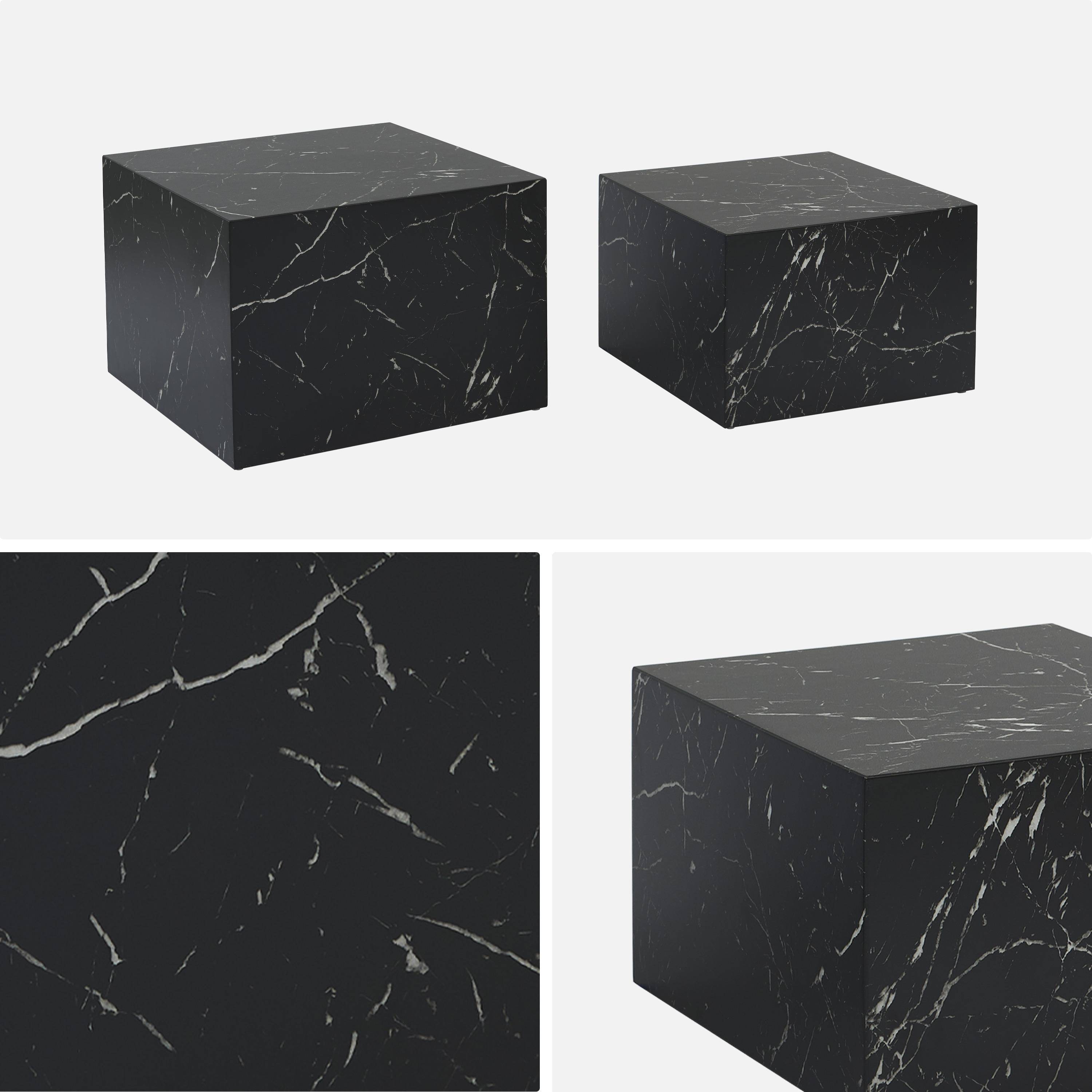 Set of 2 square coffee tables with marble effect, black, L50xW50xH33cm &  L58xW58xH40cm, Paros,sweeek,Photo7