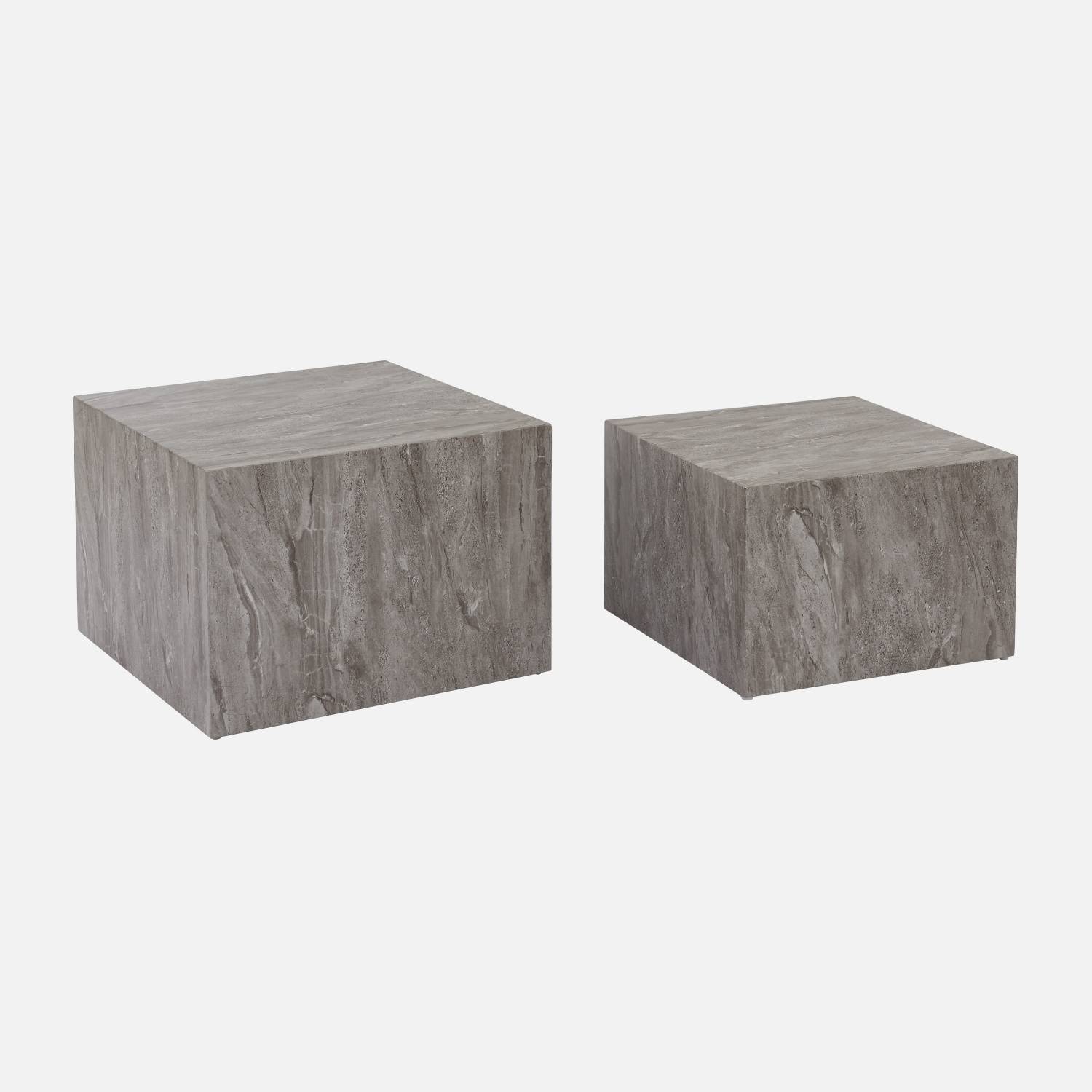Set of 2 square coffee tables with marble effect, grey